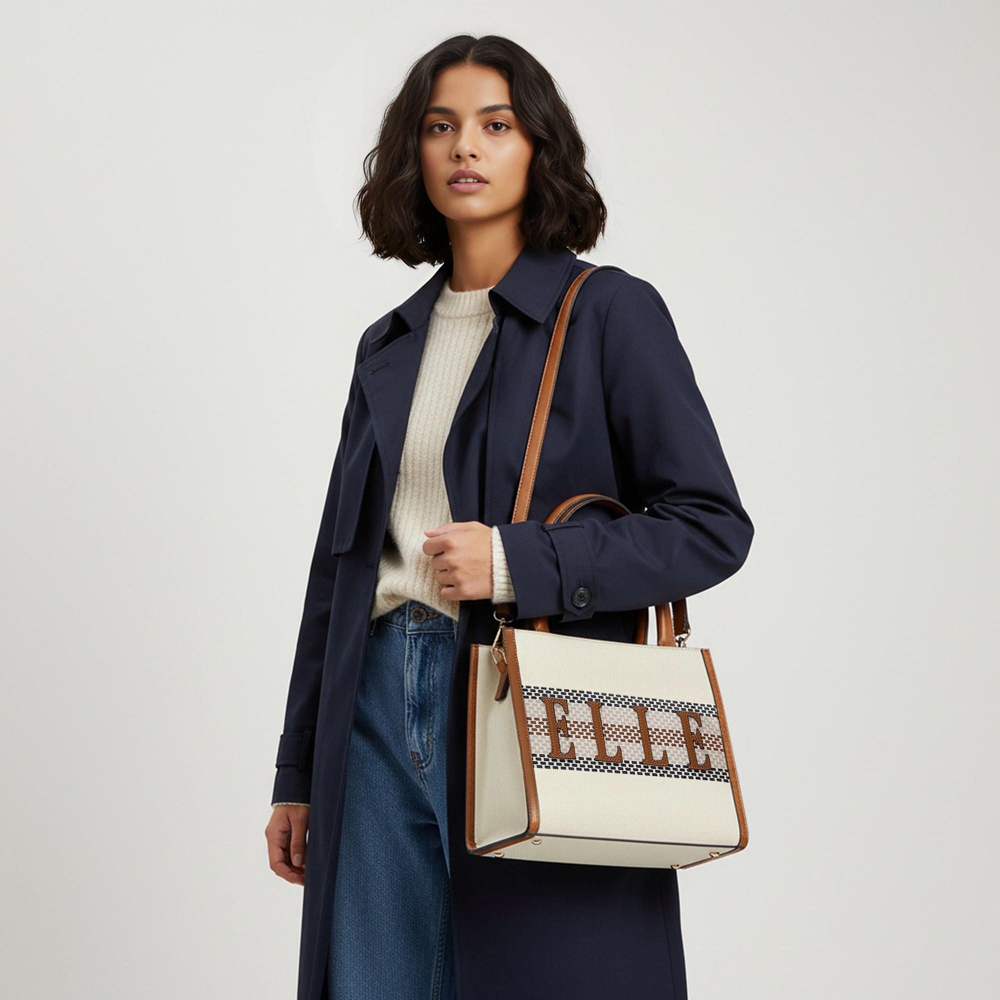 Elle Logo Detail Tote Bag with Double Handle and Zip Closure-women-bagsandwallets-handbags-image-4