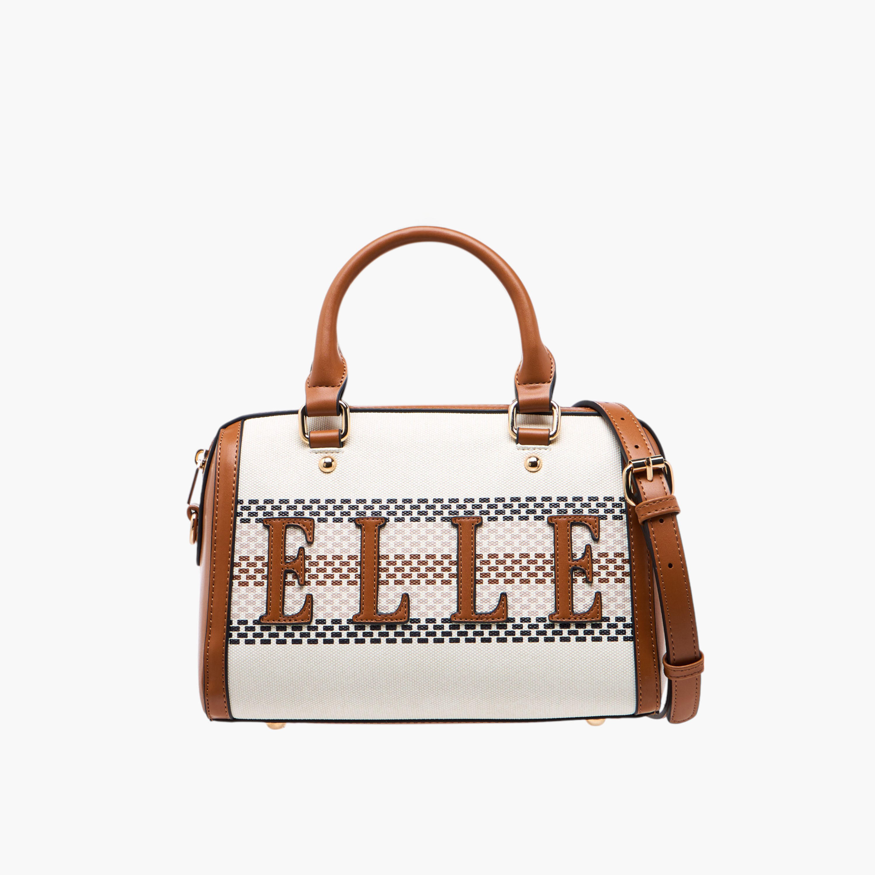 Elle Logo Detail Tote Bag with Double Handles and Zip Closure-women-bagsandwallets-handbags-image-1