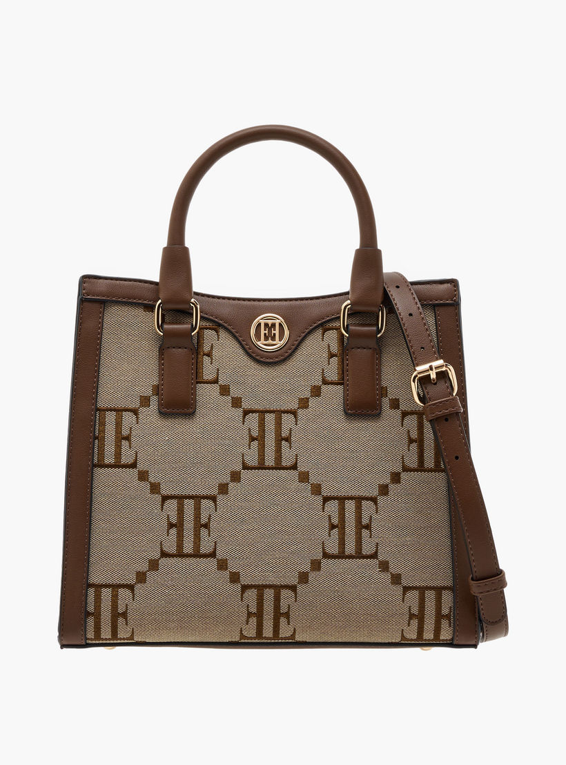 Elle Monogram Embroidered Tote Bag with Double Handles and Zip Closure-women-bagsandwallets-handbags-image-1
