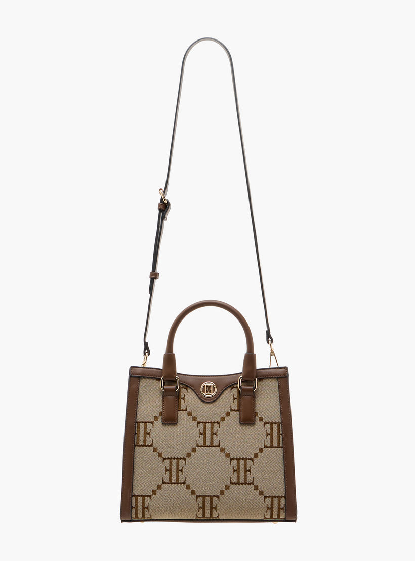 Elle Monogram Embroidered Tote Bag with Double Handles and Zip Closure-women-bagsandwallets-handbags-image-3