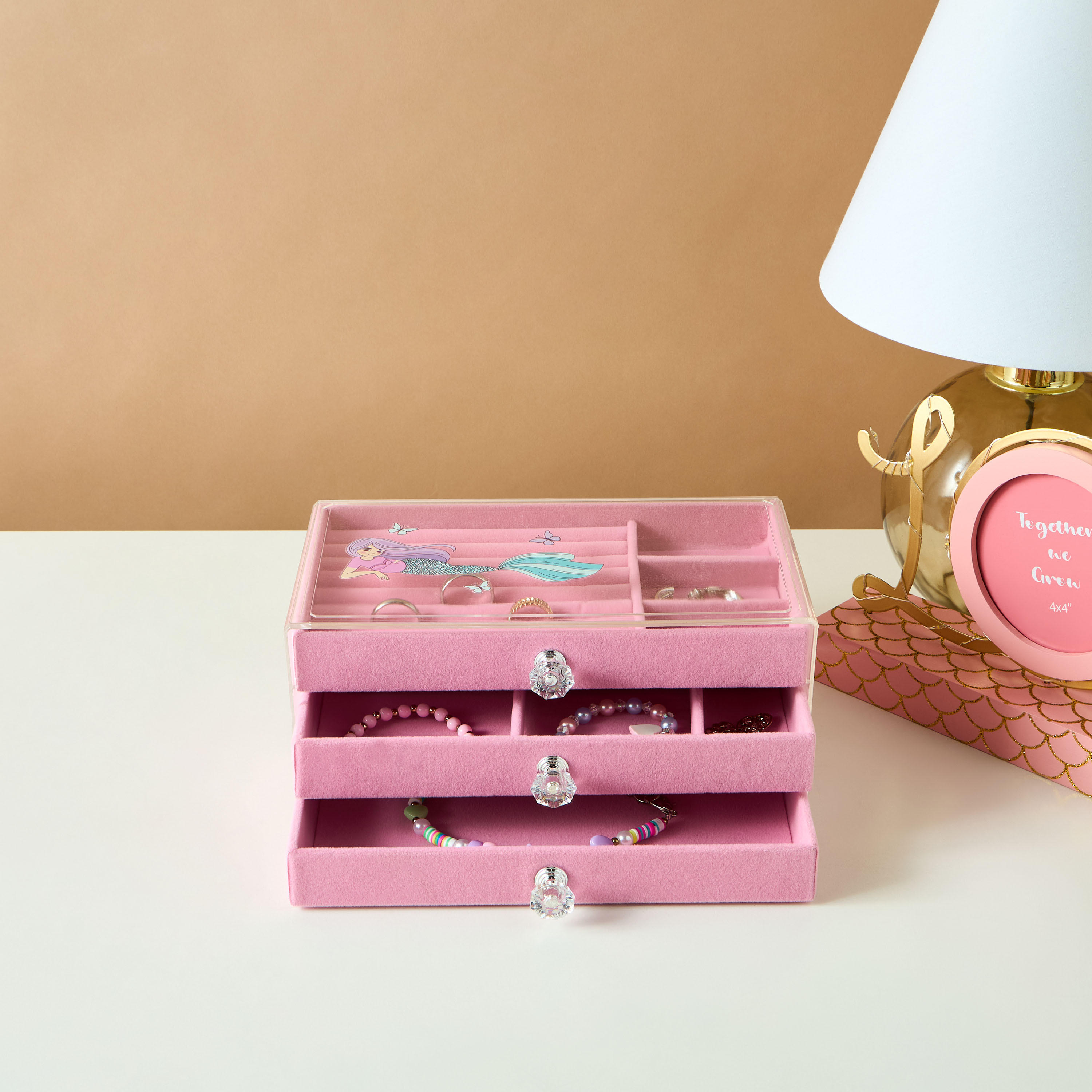 منظم مجوهرات بثلاثة أقسام وتصميم حورية البحر - 24x14x11 سم-women-watchesandjewellery-jewellery-storage-image-1