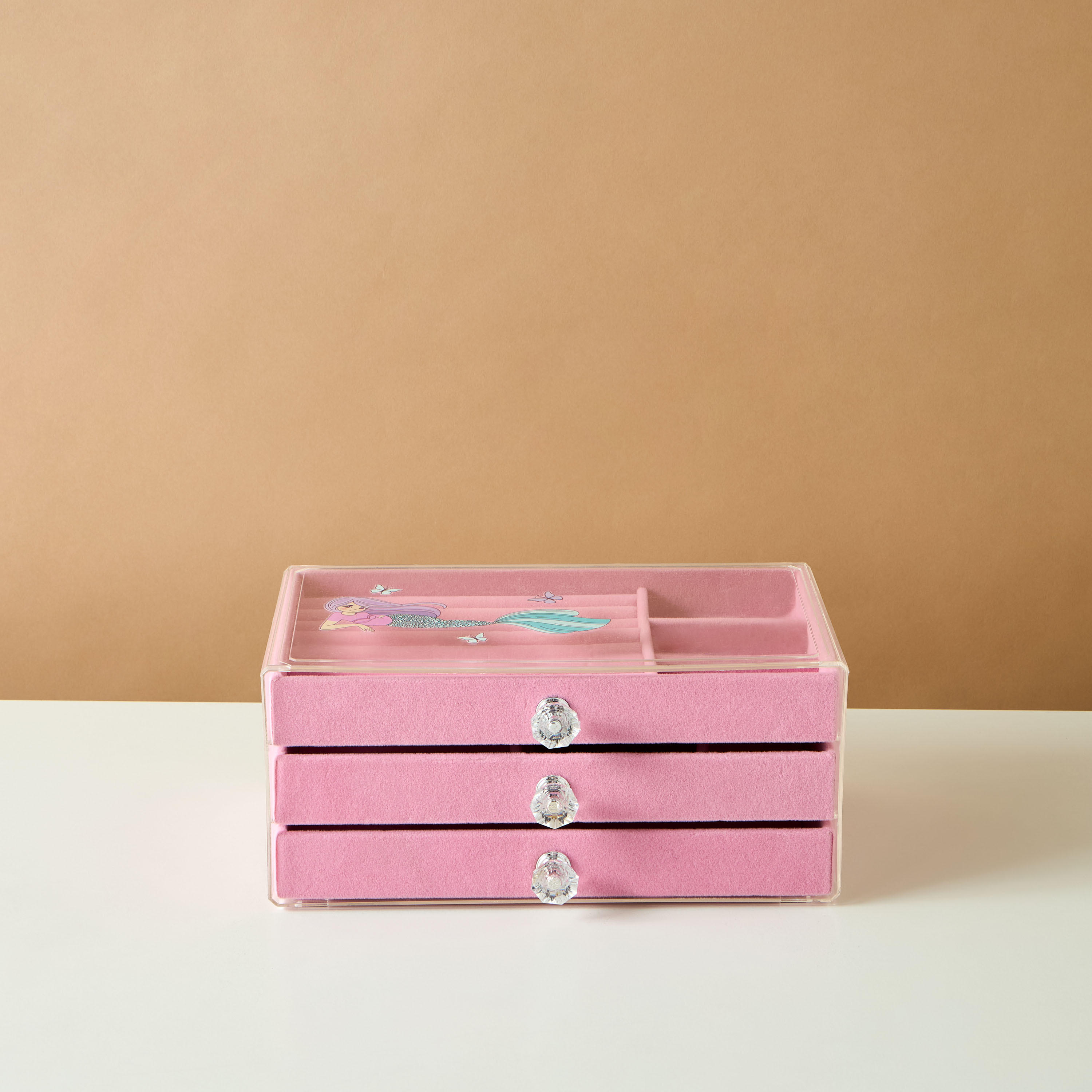 منظم مجوهرات بثلاثة أقسام وتصميم حورية البحر - 24x14x11 سم-women-watchesandjewellery-jewellery-storage-image-2