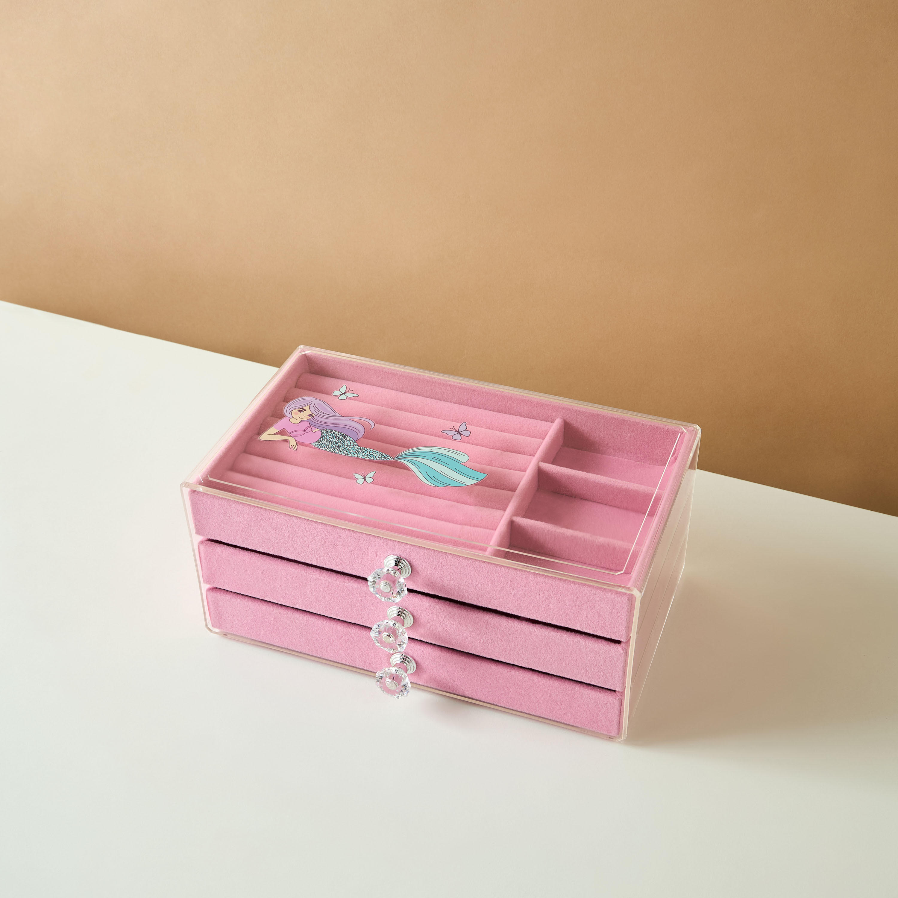 منظم مجوهرات بثلاثة أقسام وتصميم حورية البحر - 24x14x11 سم-women-watchesandjewellery-jewellery-storage-image-3