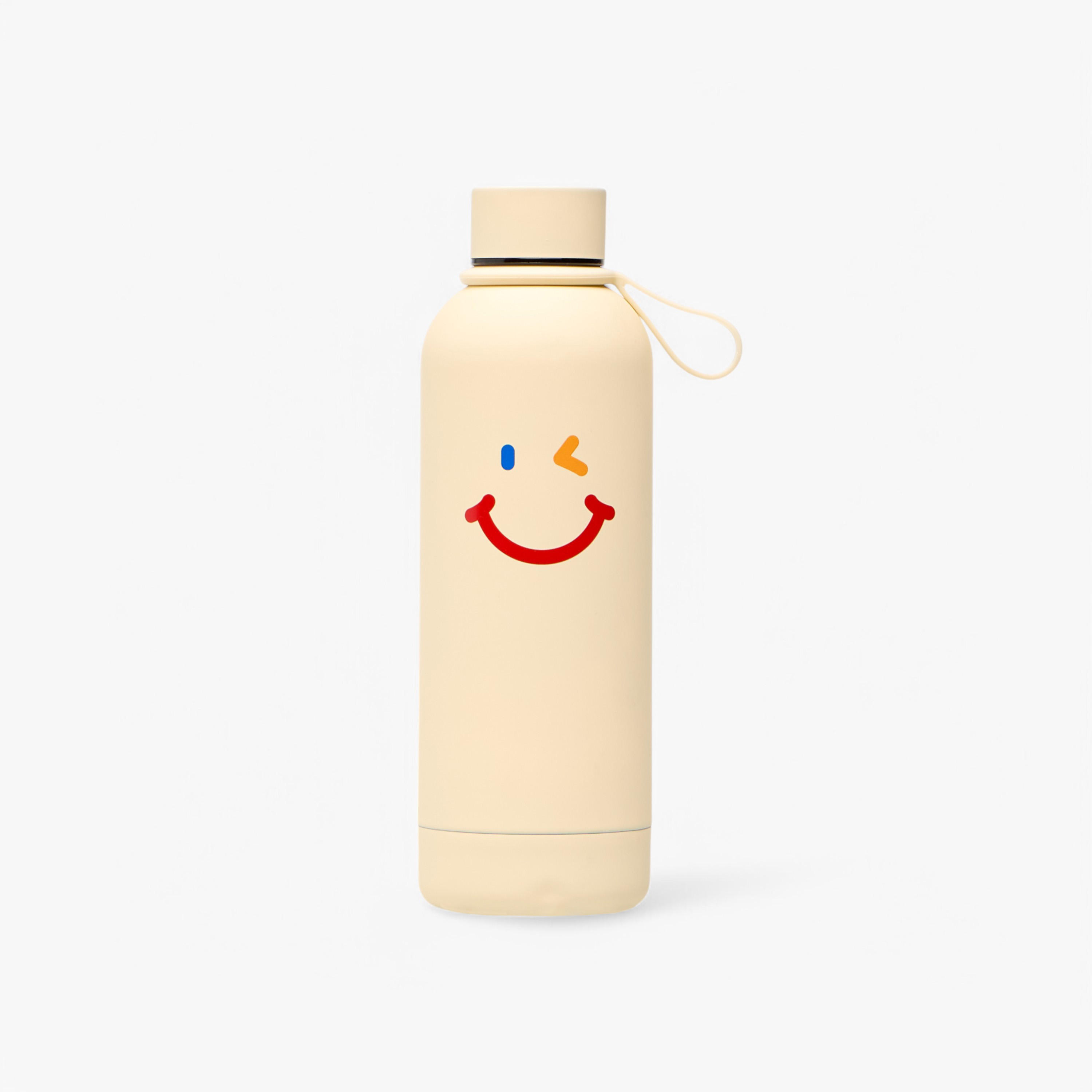 Winking Smile Print Stainless Steel Water Bottle - 500 ml-school-waterbottles-image-1