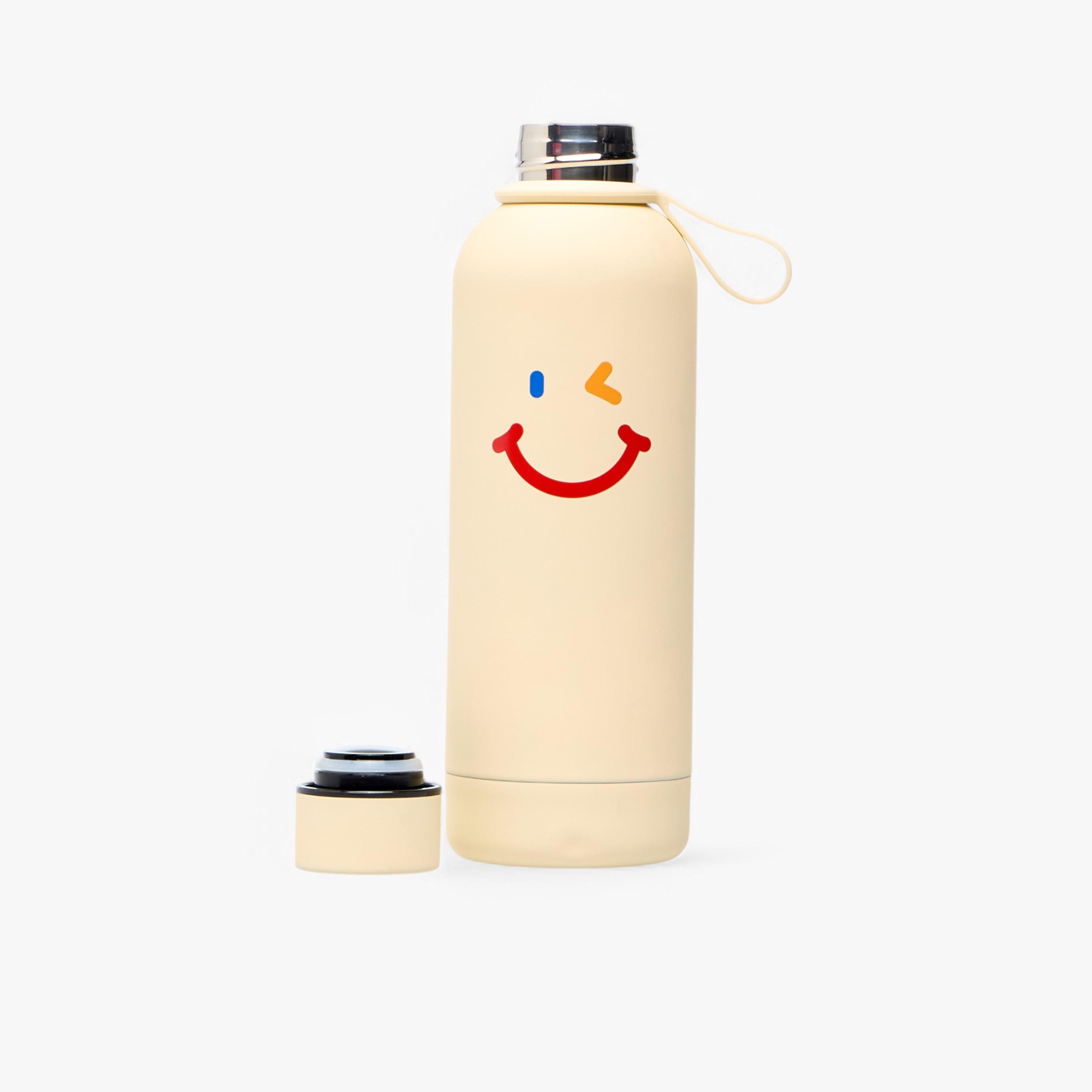 Winking Smile Print Stainless Steel Water Bottle - 500 ml-school-waterbottles-image-2