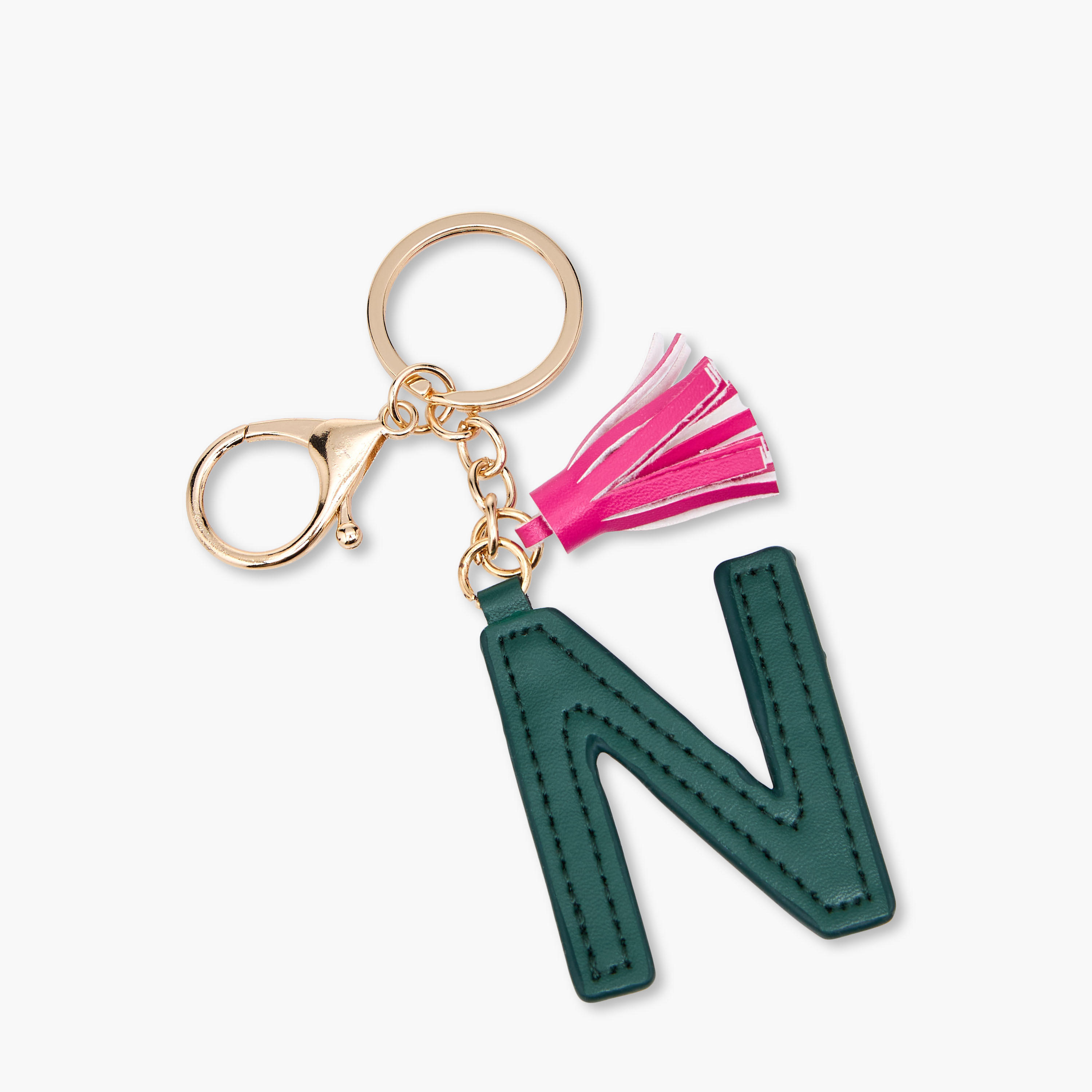 سلسلة مفاتيح حرف N وخطاف إغلاق ودلايّة شرابات من إنيشل-girls-accessories-keyringsandbagcharms-image-2