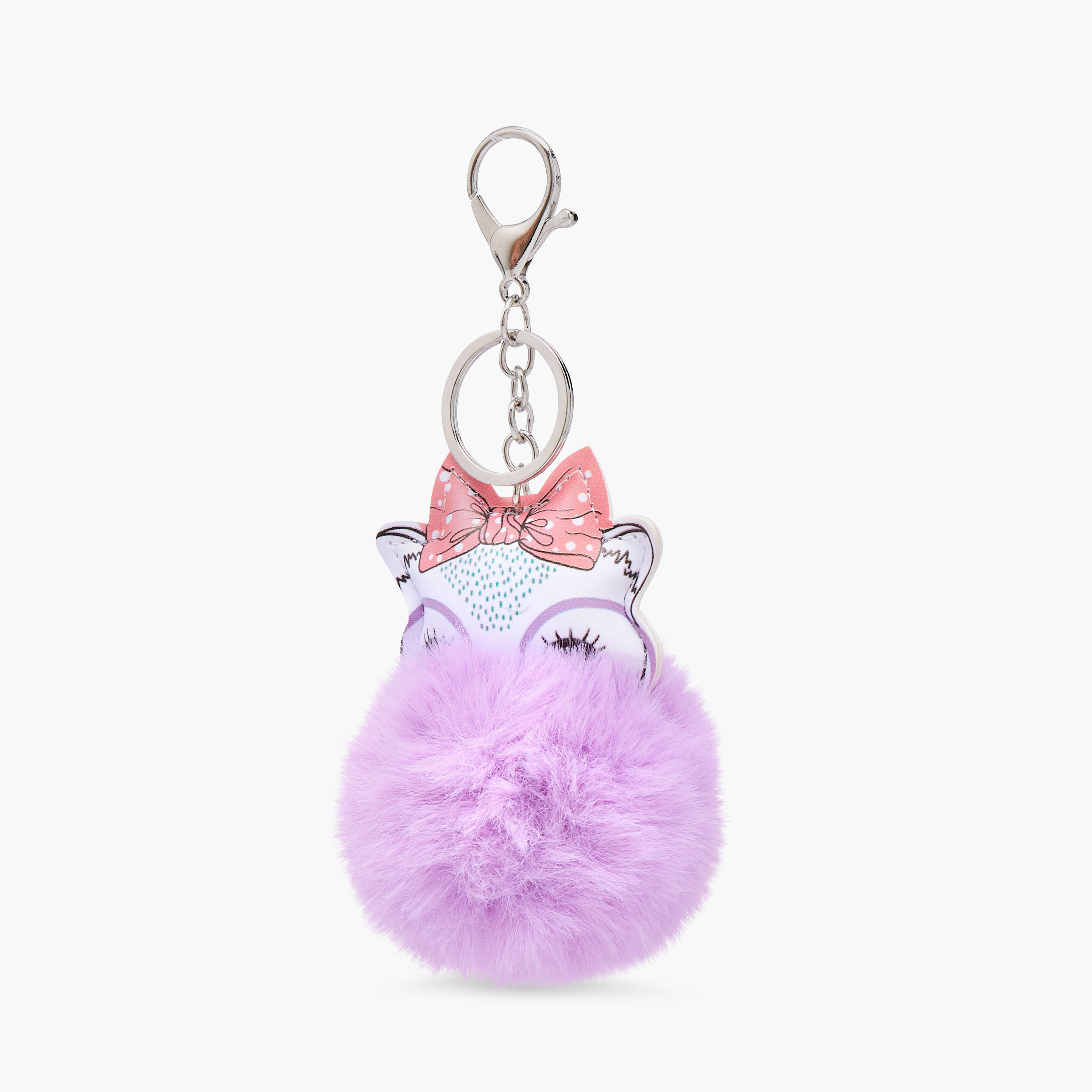 Cat Charm Keyring with Pom Pom and Lobster Hook-girls-accessories-keyringsandbagcharms-image-1