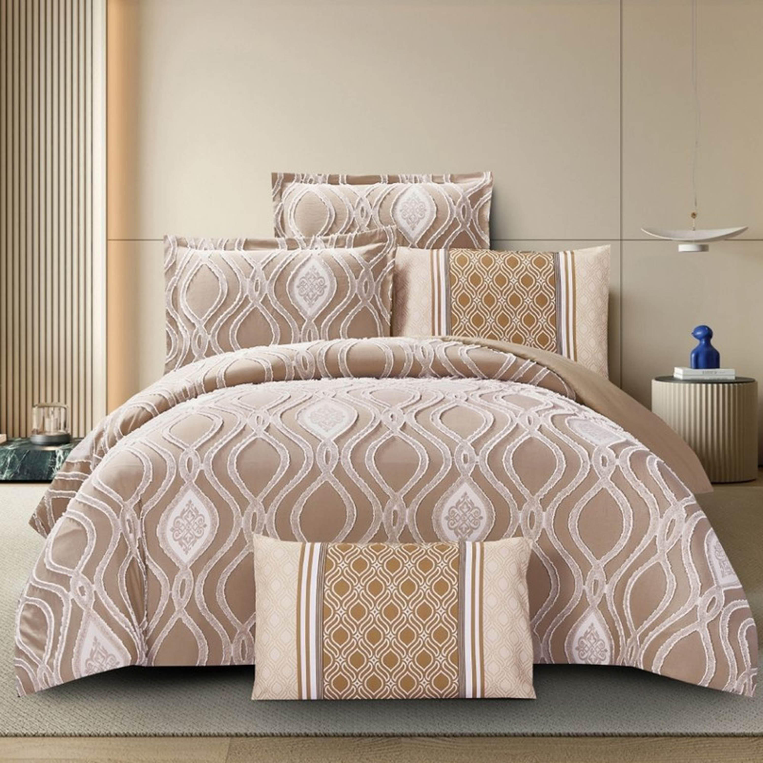 طقم لحاف كينج جاكار 6 قطع من يونيك هوم - 260x240 سم-household-bedding-comfortersandbedspreads-comforters-image-1