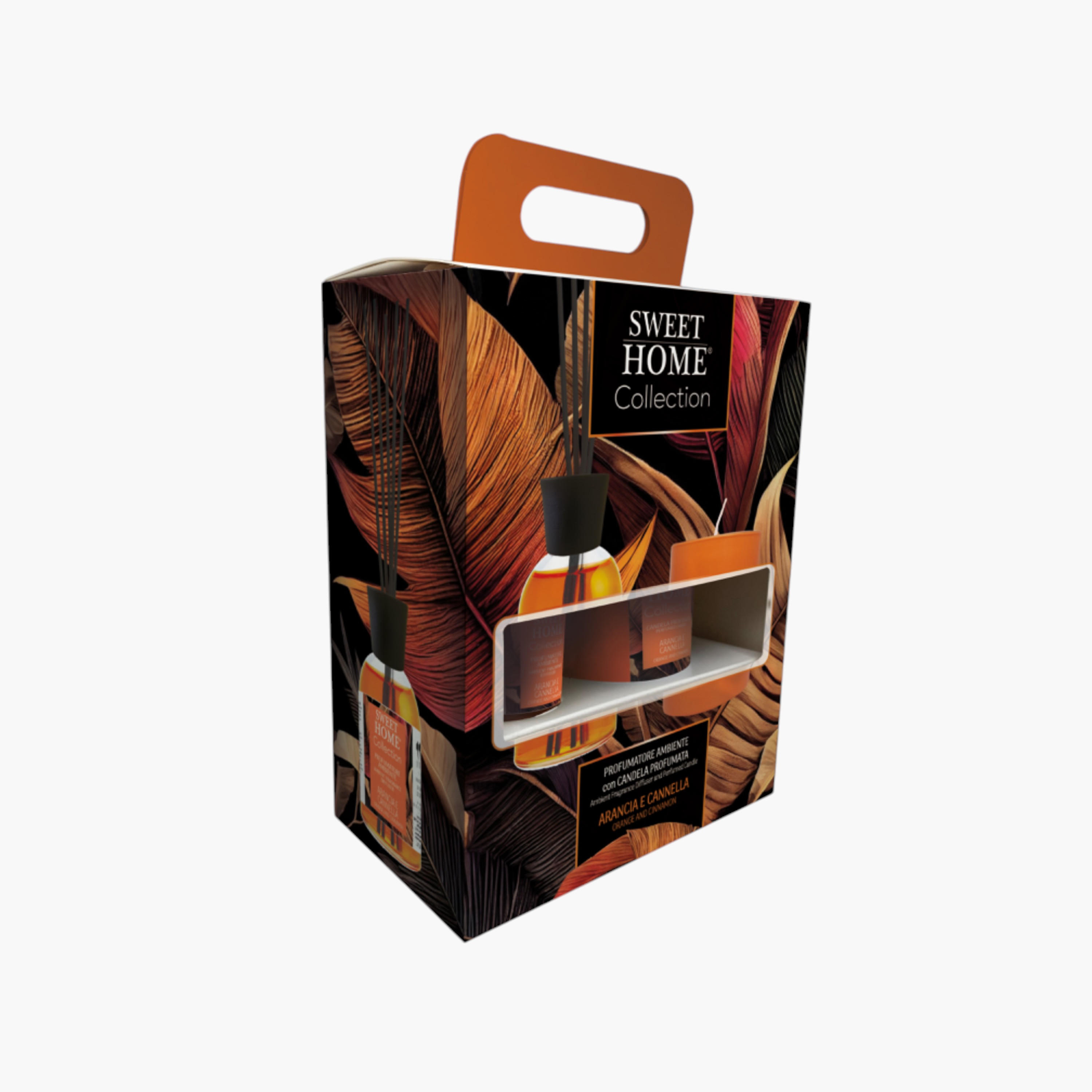 طقم هدايا موزّع عطور أعواد وجرة شمعة برائحة البرتقال والقرفة من سويت هوم-household-homefragrance-fragrancegiftset-image-1