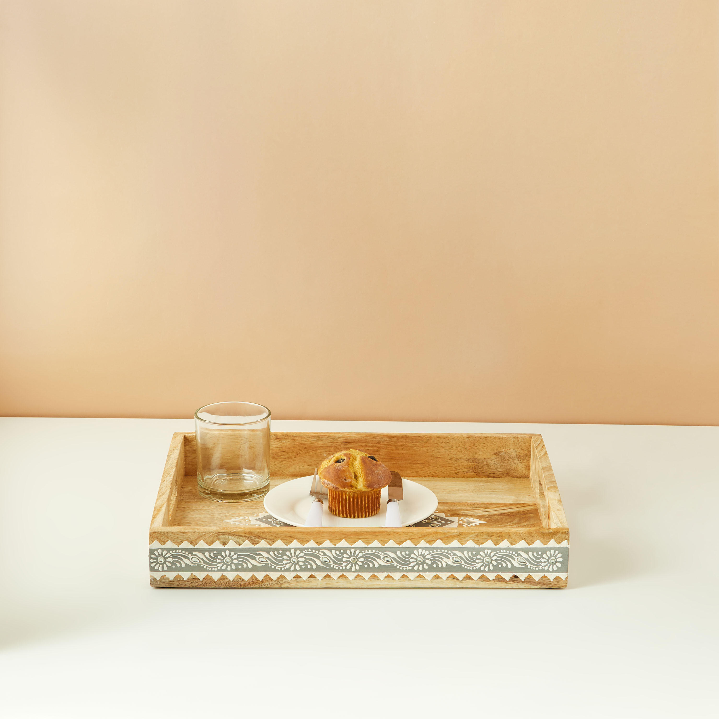 Embellished Wooden Decorative Tray - 40x30 cms-household-dining-serveware-servingtrays-image-1