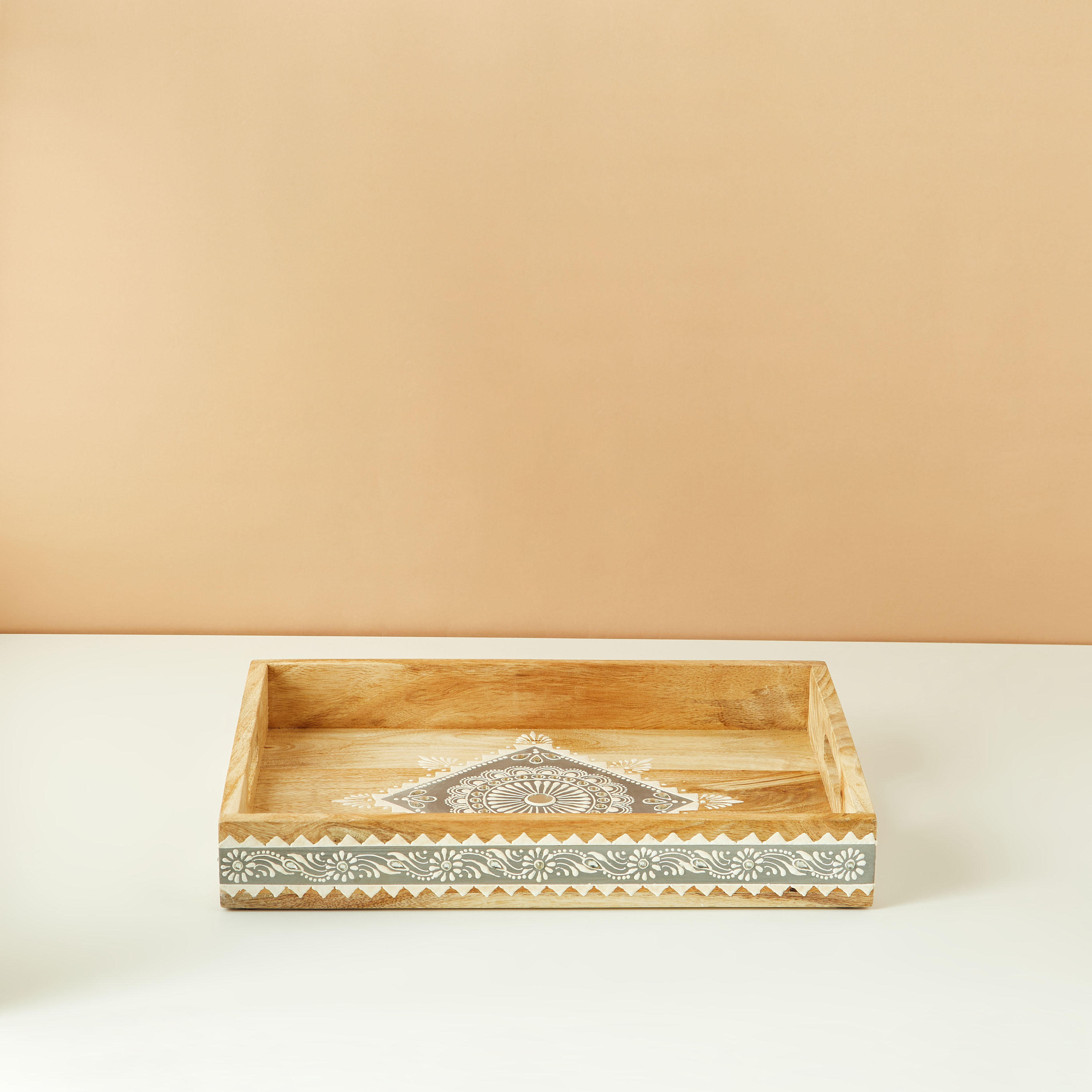 Embellished Wooden Decorative Tray - 40x30 cms-household-dining-serveware-servingtrays-image-2