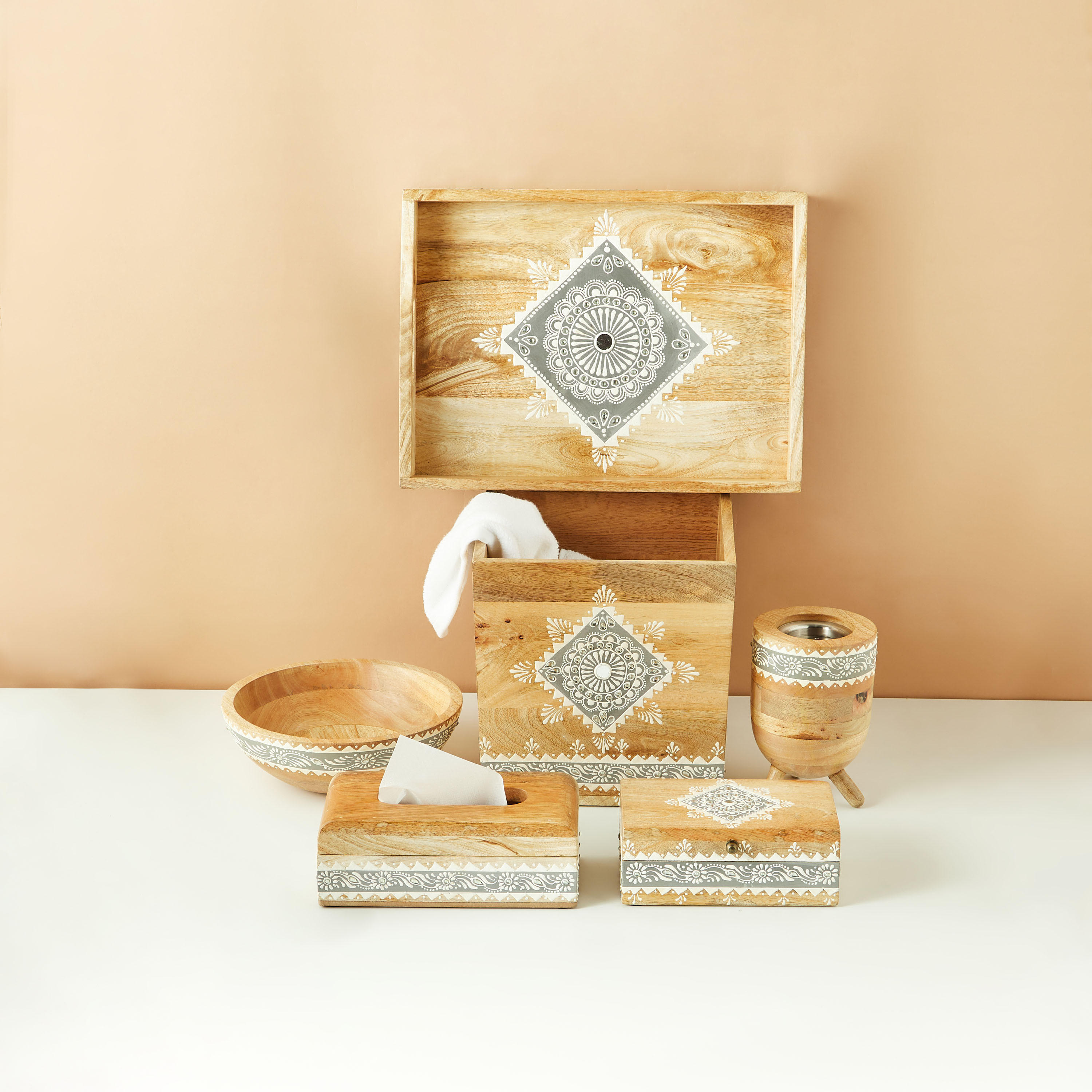 Embellished Wooden Decorative Tray - 40x30 cms-household-dining-serveware-servingtrays-image-6