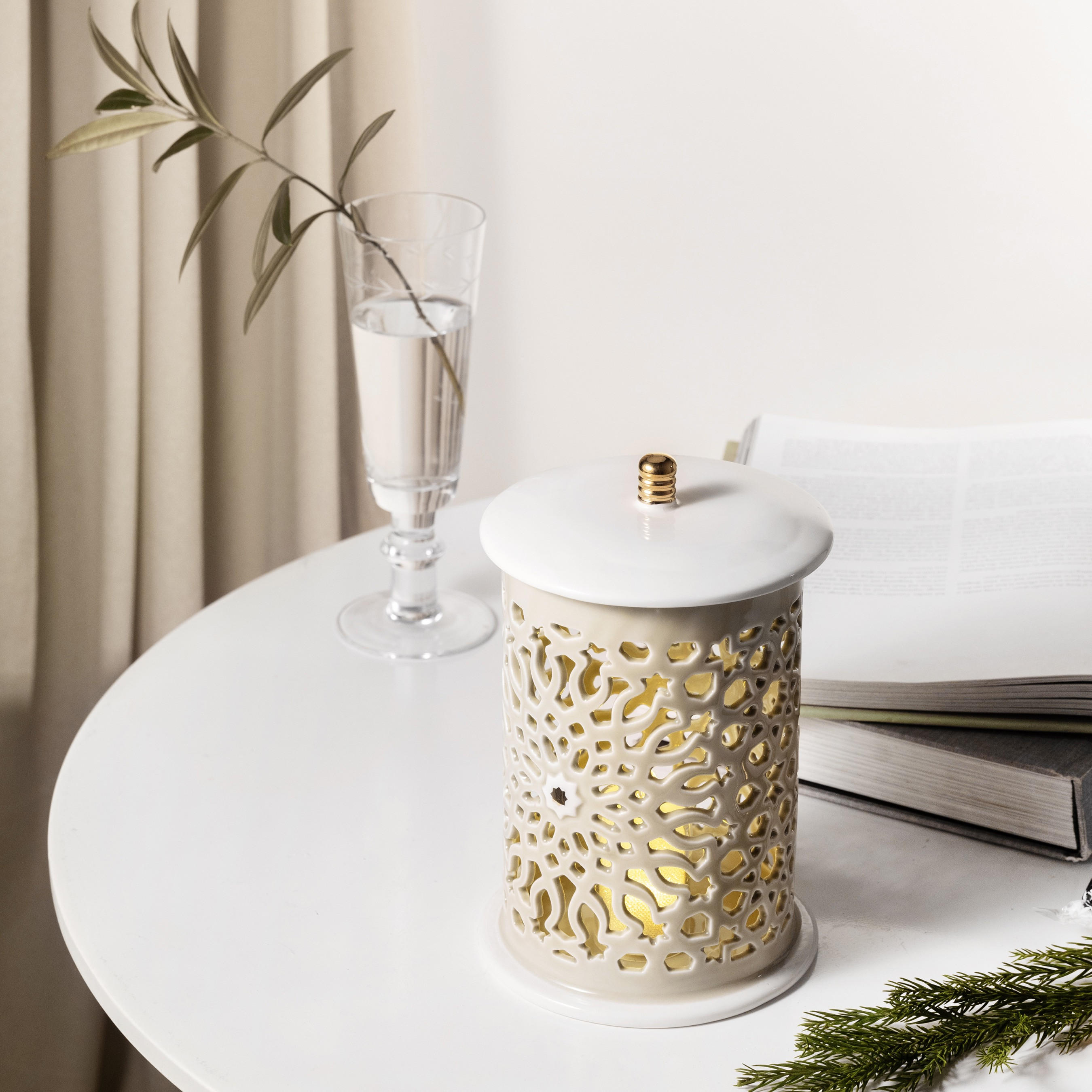 Otantik Asalah Porcelain Decorative Electronic Candleholder with Cutout Detail - 22 cm-household-decor-candleholdersandlanterns-image-1