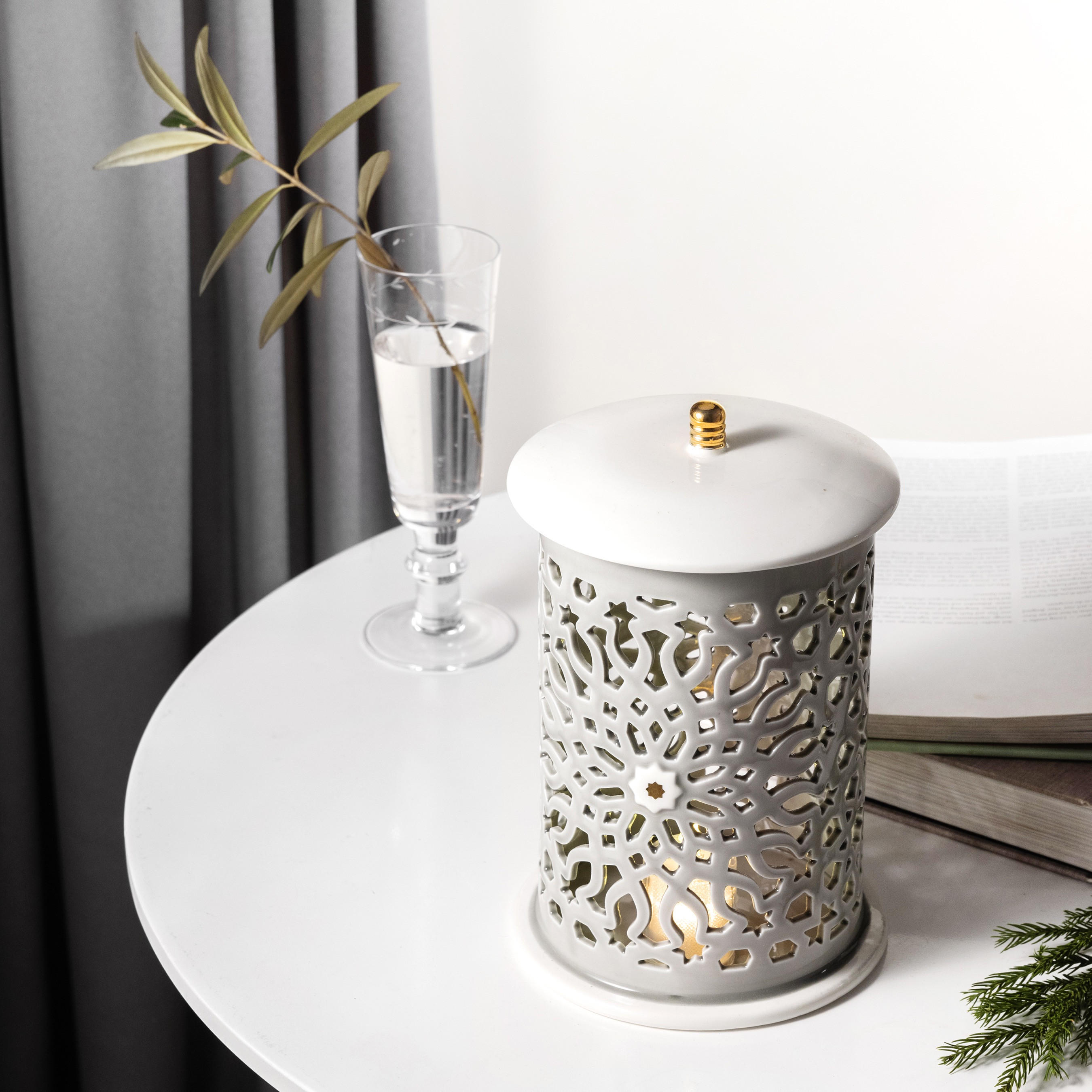 Otantik Asalah Porcelain Decorative Electronic Candleholder with Cutout Detail - 31 cm-household-decor-candleholdersandlanterns-image-1