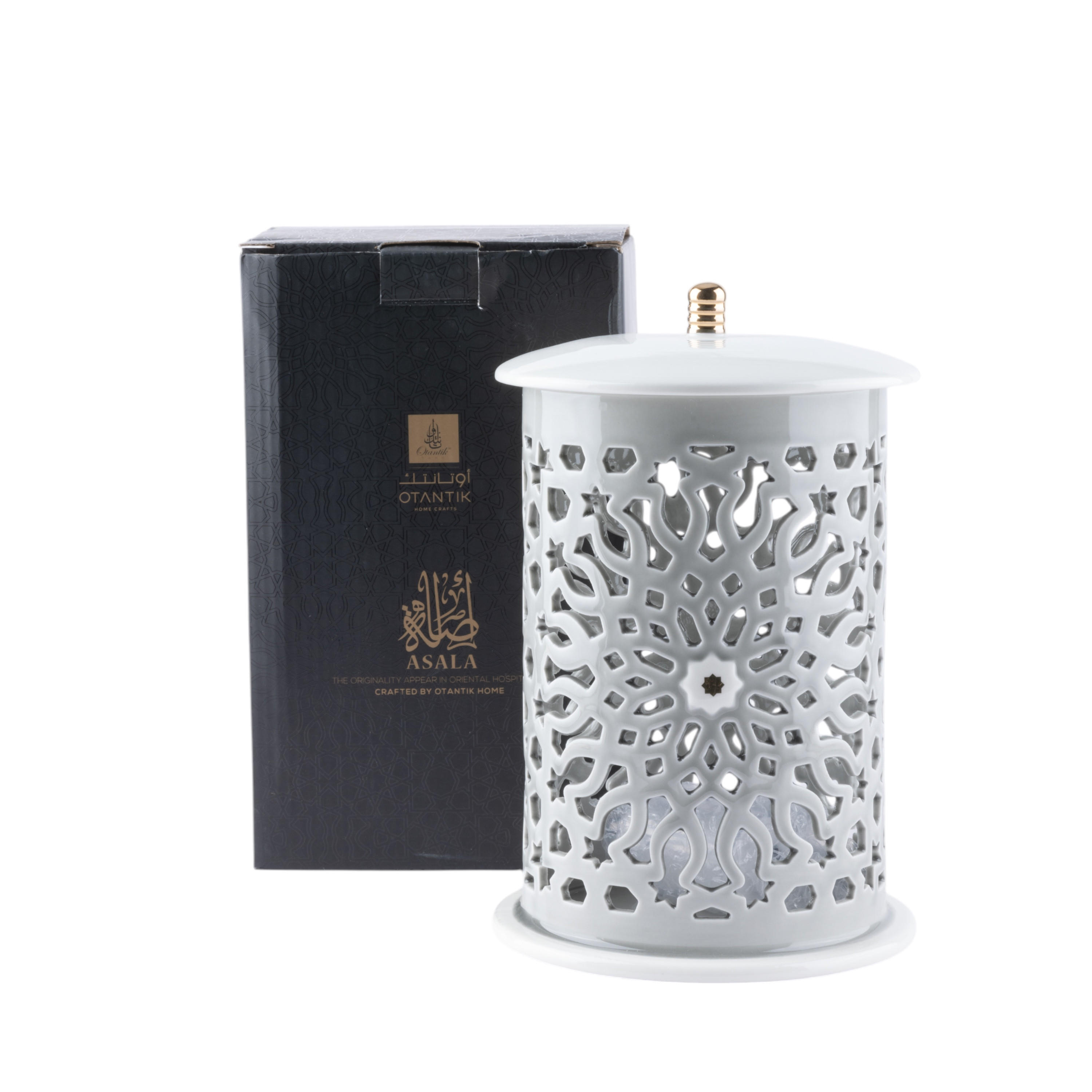 Otantik Asalah Porcelain Decorative Electronic Candleholder with Cutout Detail - 31 cm-household-decor-candleholdersandlanterns-image-2
