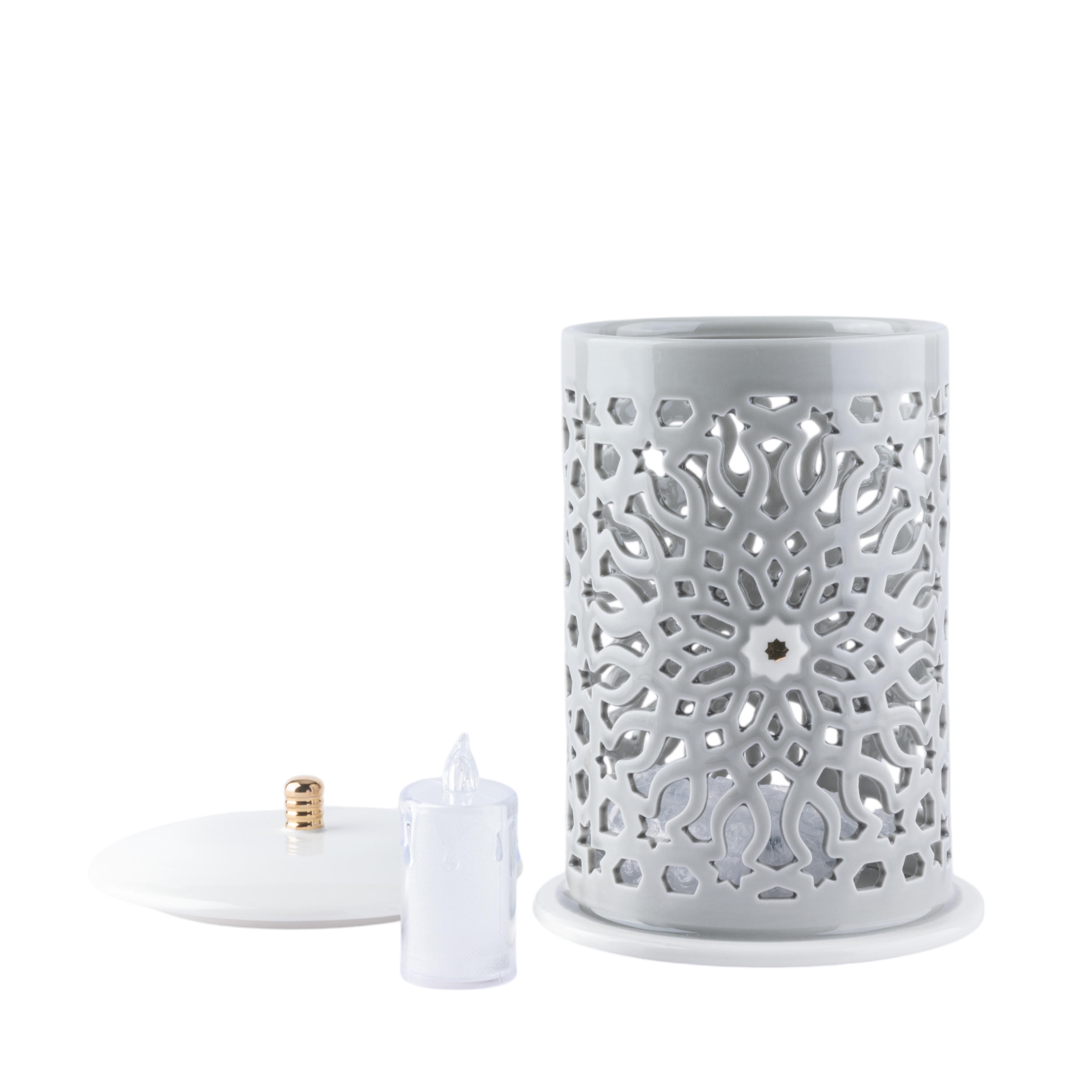 Otantik Asalah Porcelain Decorative Electronic Candleholder with Cutout Detail - 31 cm-household-decor-candleholdersandlanterns-image-3