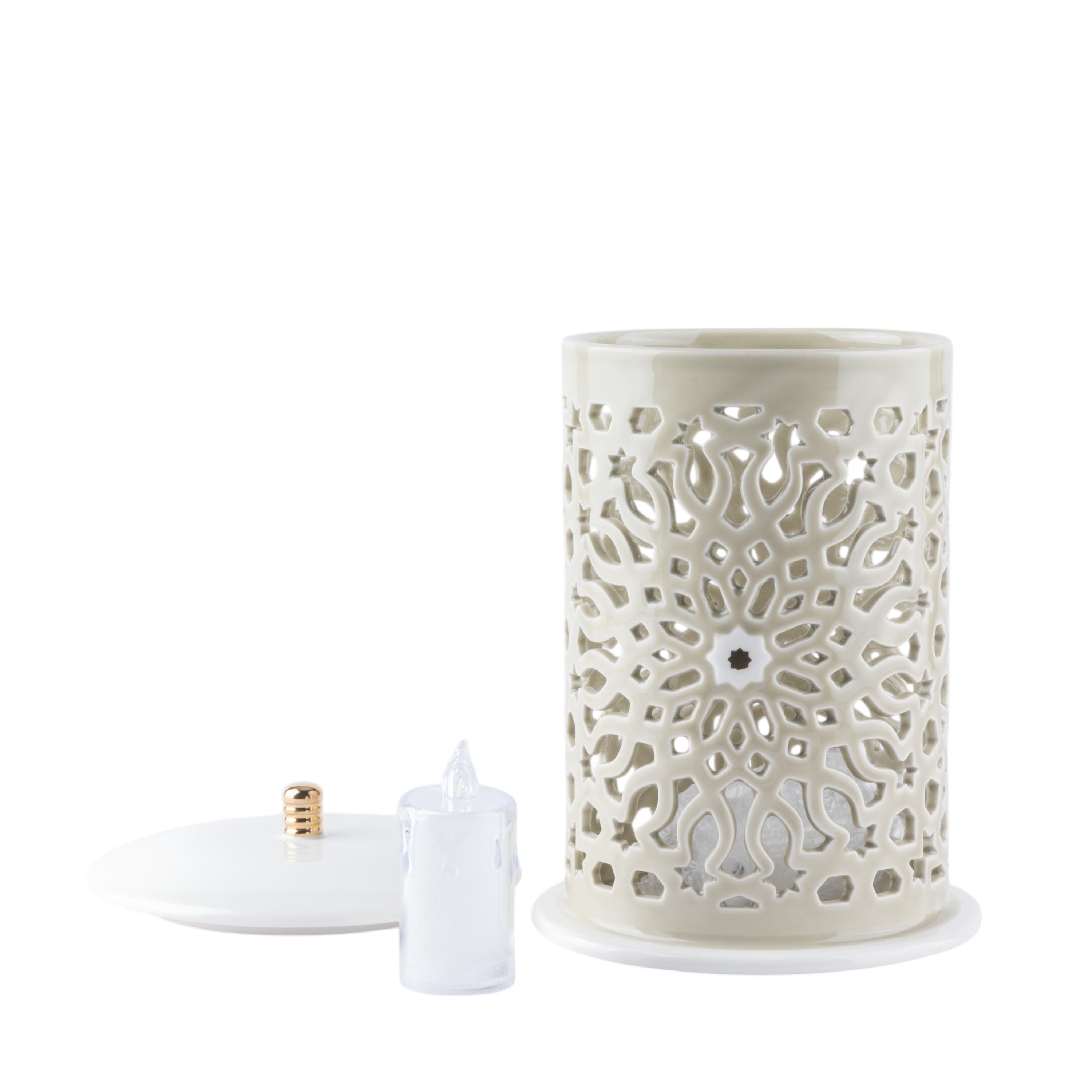 Otantik Asalah Porcelain Decorative Electronic Candleholder with Cutout Detail - 31 cm-household-decor-candleholdersandlanterns-image-3