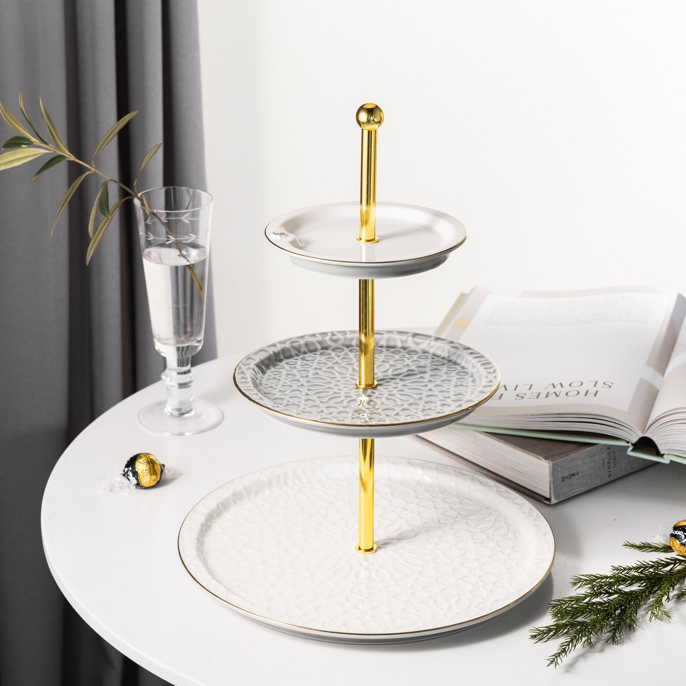 Otantik Asalah 3-Tier Porcelain Cake Stand -  14x27x9 cms-household-dining-serveware-cakestands-image-1