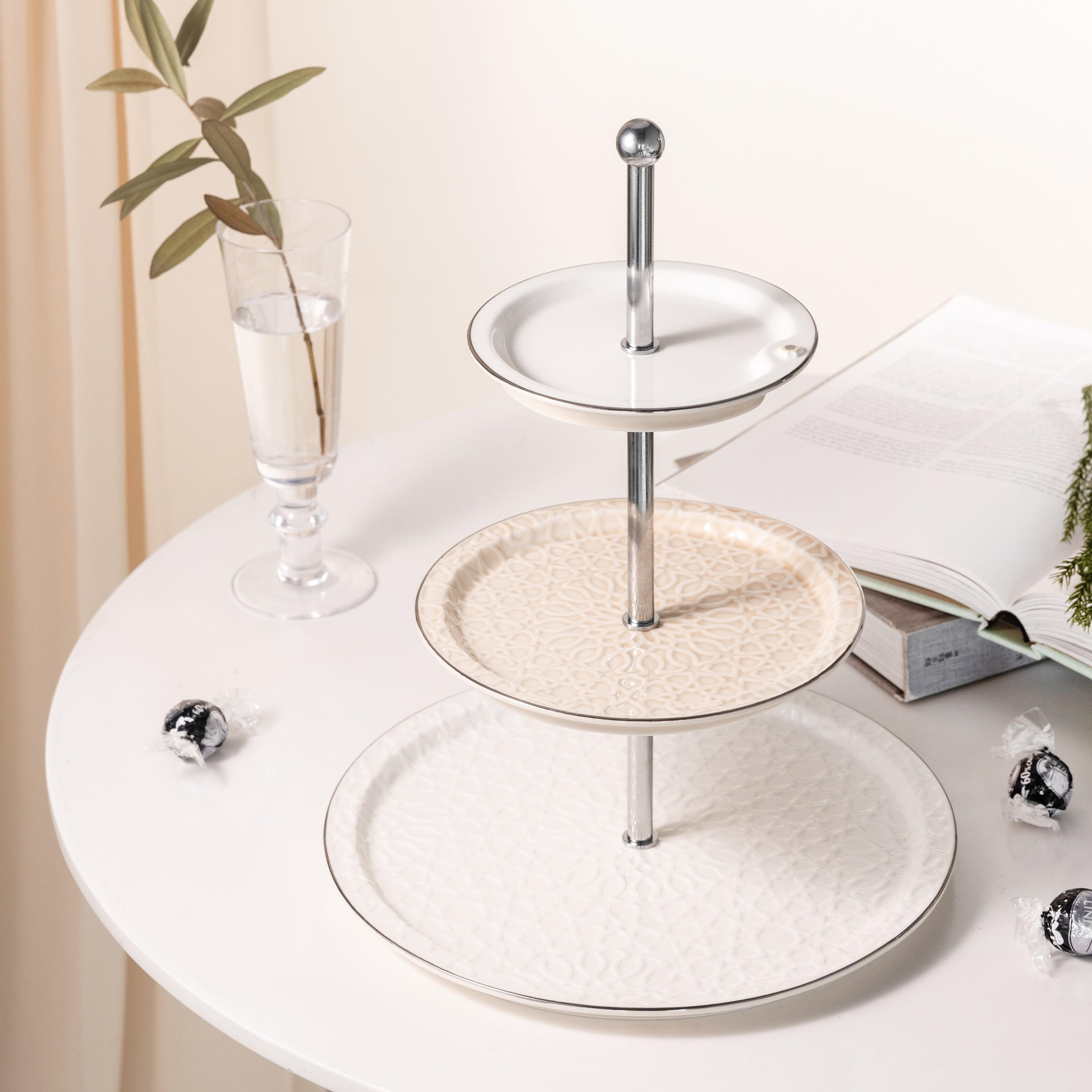 Otantik Asalah 3-Tier Porcelain Cake Stand -  14x27x9 cms-household-dining-serveware-cakestands-image-1