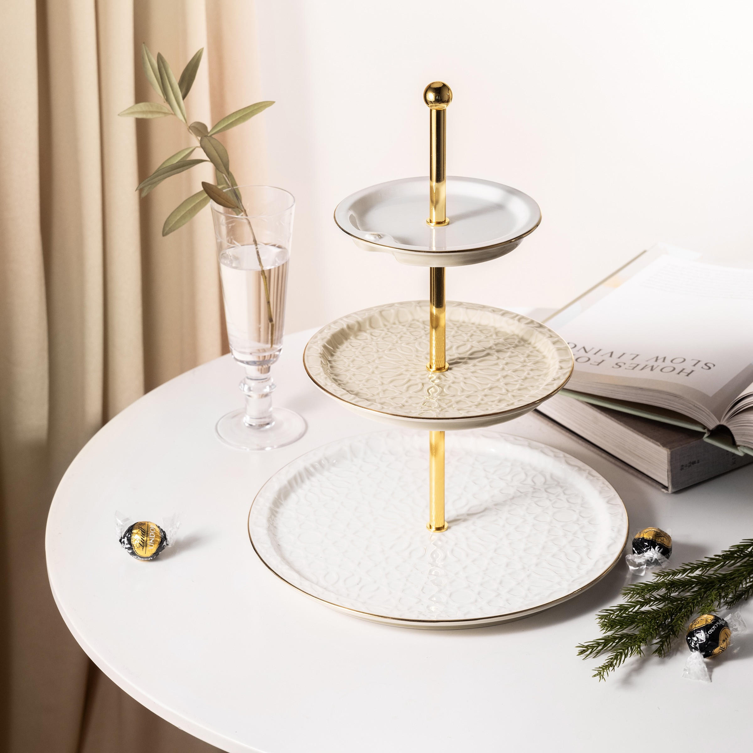Otantik Asalah 3-Tier Porcelain Cake Stand -  14x27x9 cms-household-dining-serveware-cakestands-image-1