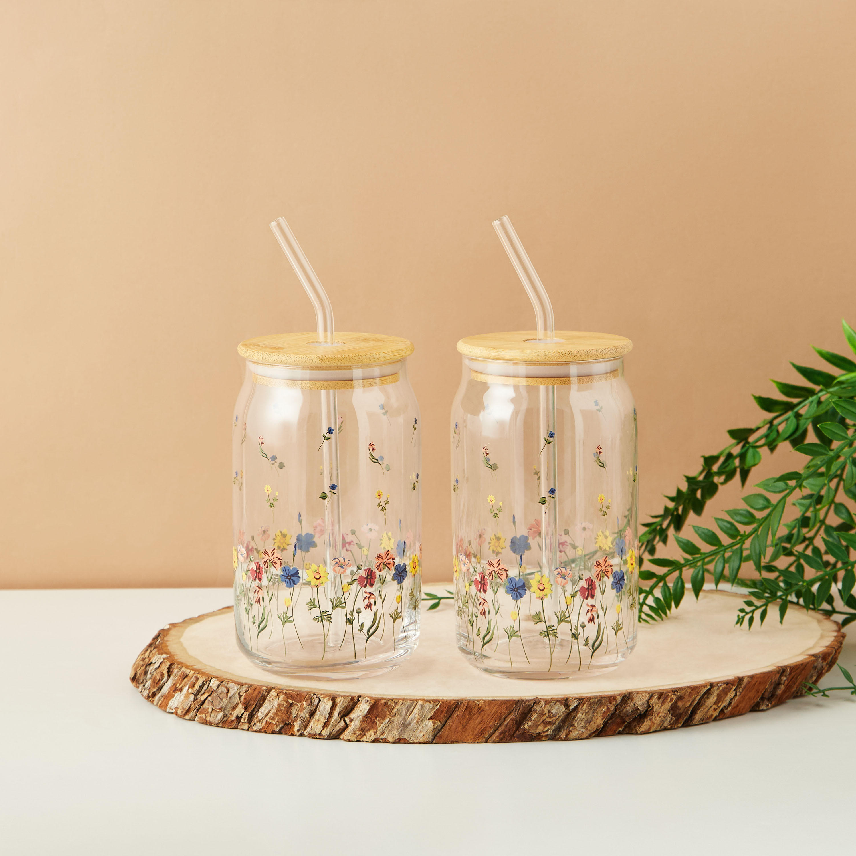 Flora 2-Piece Glass Sipper with Straw Set - 530 ml-household-dining-teaandcoffee-travelmugsandsippers-image-1