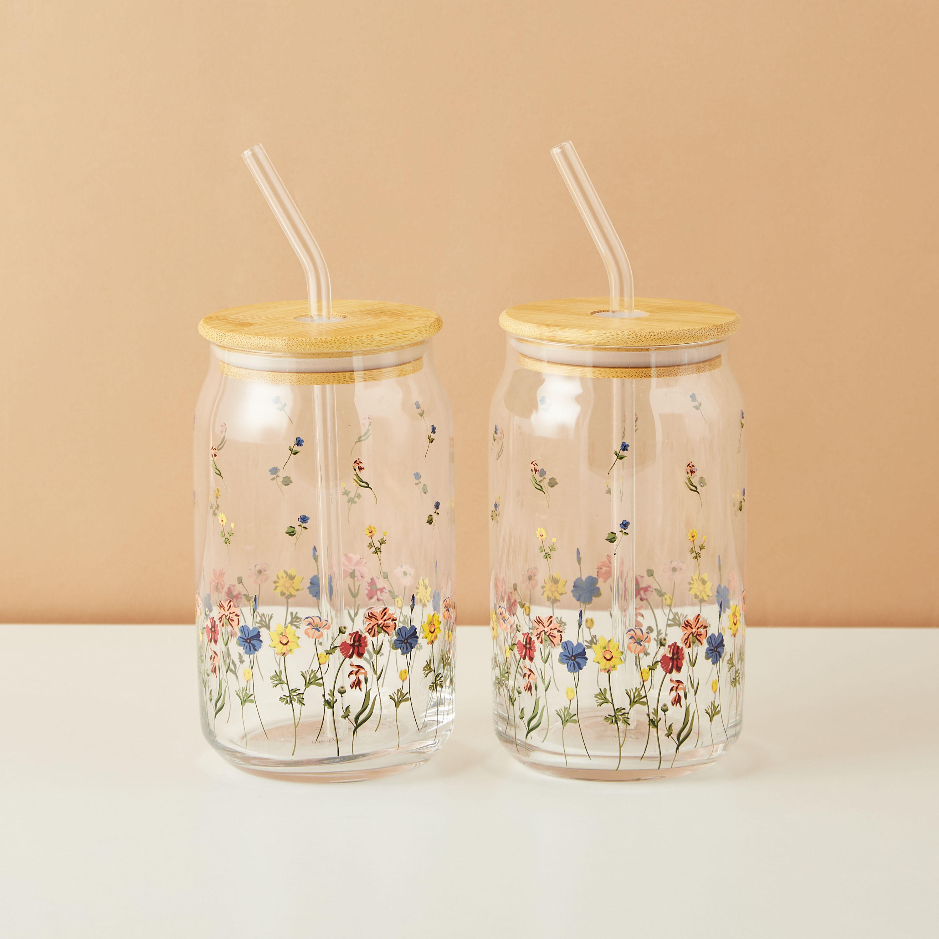 Flora 2-Piece Glass Sipper with Straw Set - 530 ml-household-dining-teaandcoffee-travelmugsandsippers-image-2