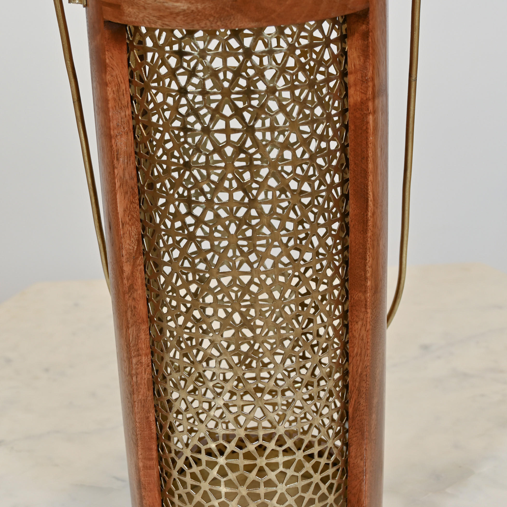 Home Carving Cylindrical Cutwork Lantern with Wooden Detail - 16x39 cms-household-decor-candleholdersandlanterns-image-5