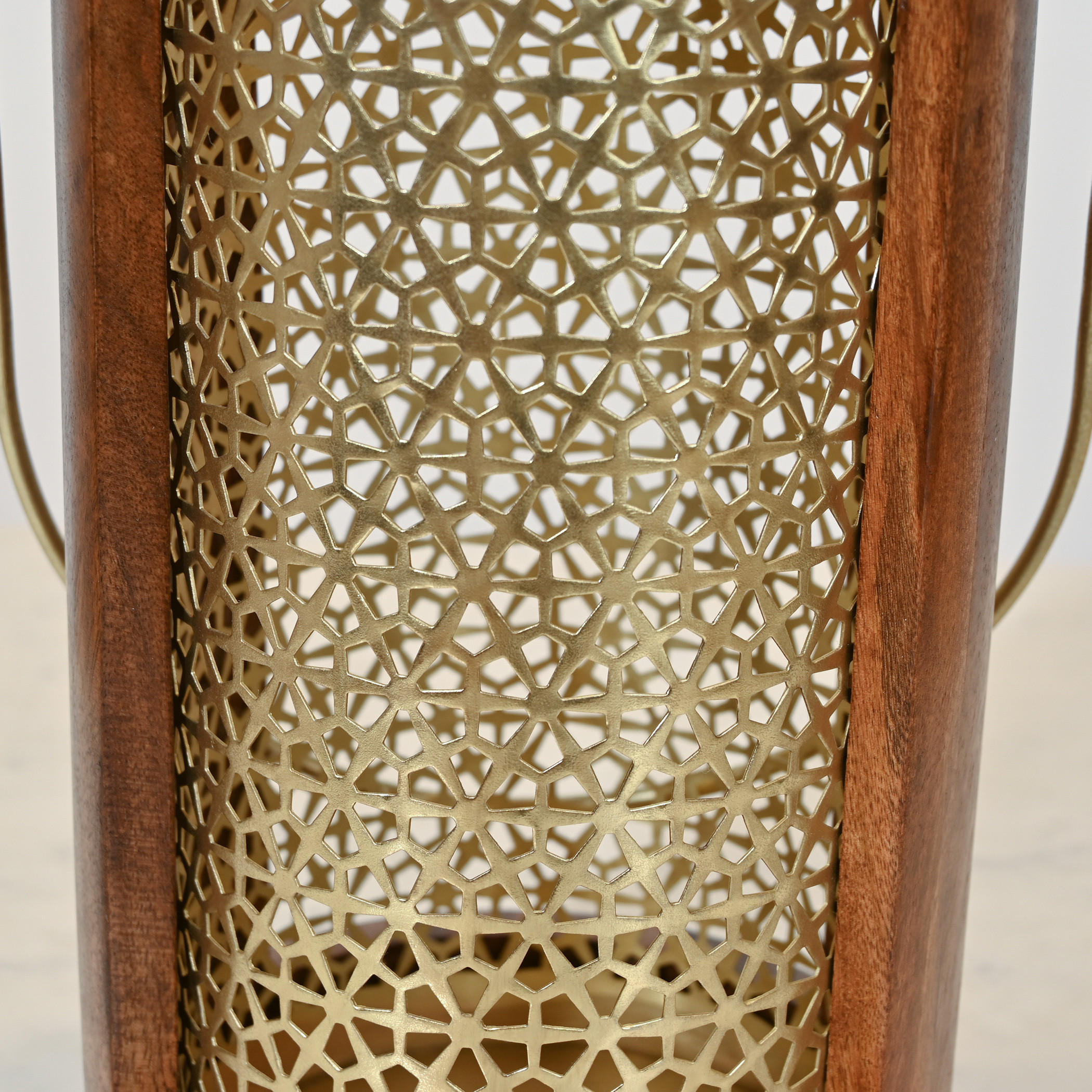 Home Carving Cylindrical Cutwork Lantern with Wooden Detail - 16x30 cms-household-decor-candleholdersandlanterns-image-4