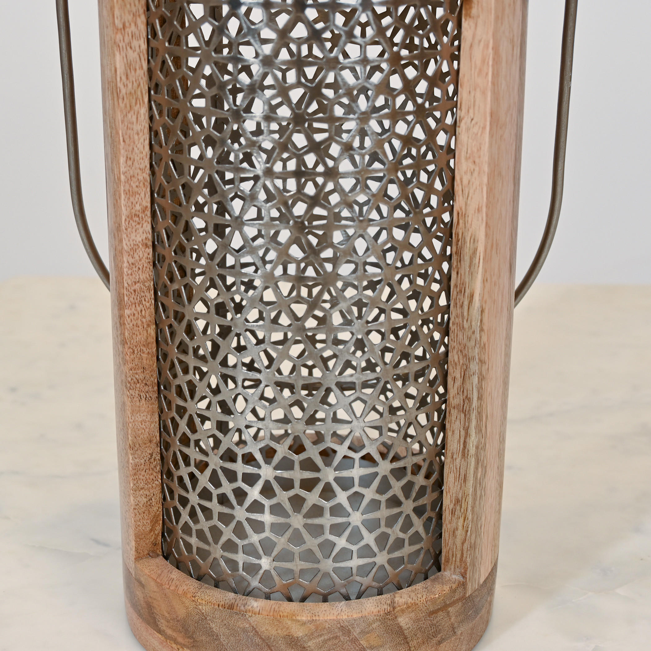 Home Carving Cylindrical Cutwork Lantern with Wooden Detail - 16x30 cms-household-decor-candleholdersandlanterns-image-5