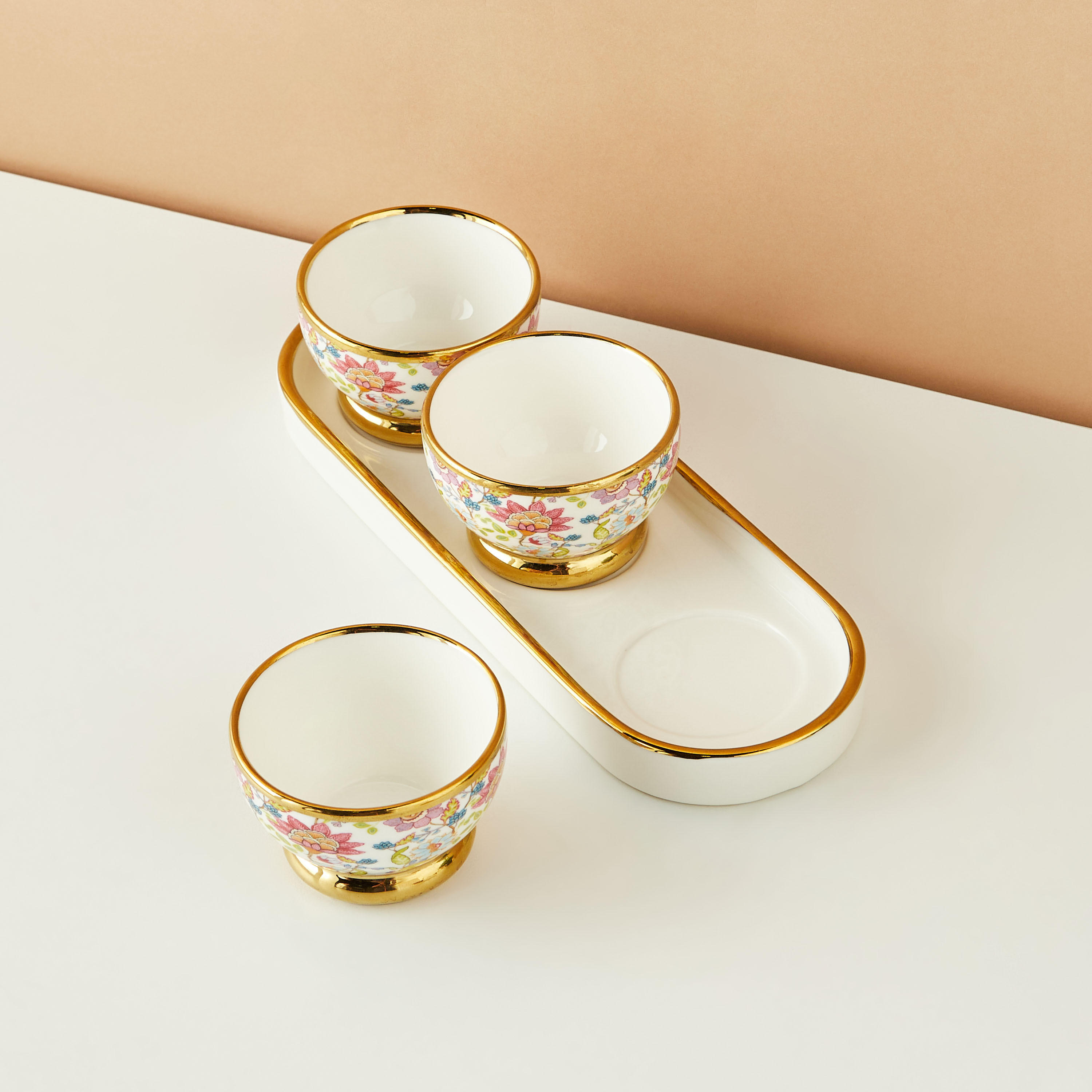 Summer Flower 3-Piece Porcelain Bowl Set with Tray-household-dining-serveware-servingtrays-image-3