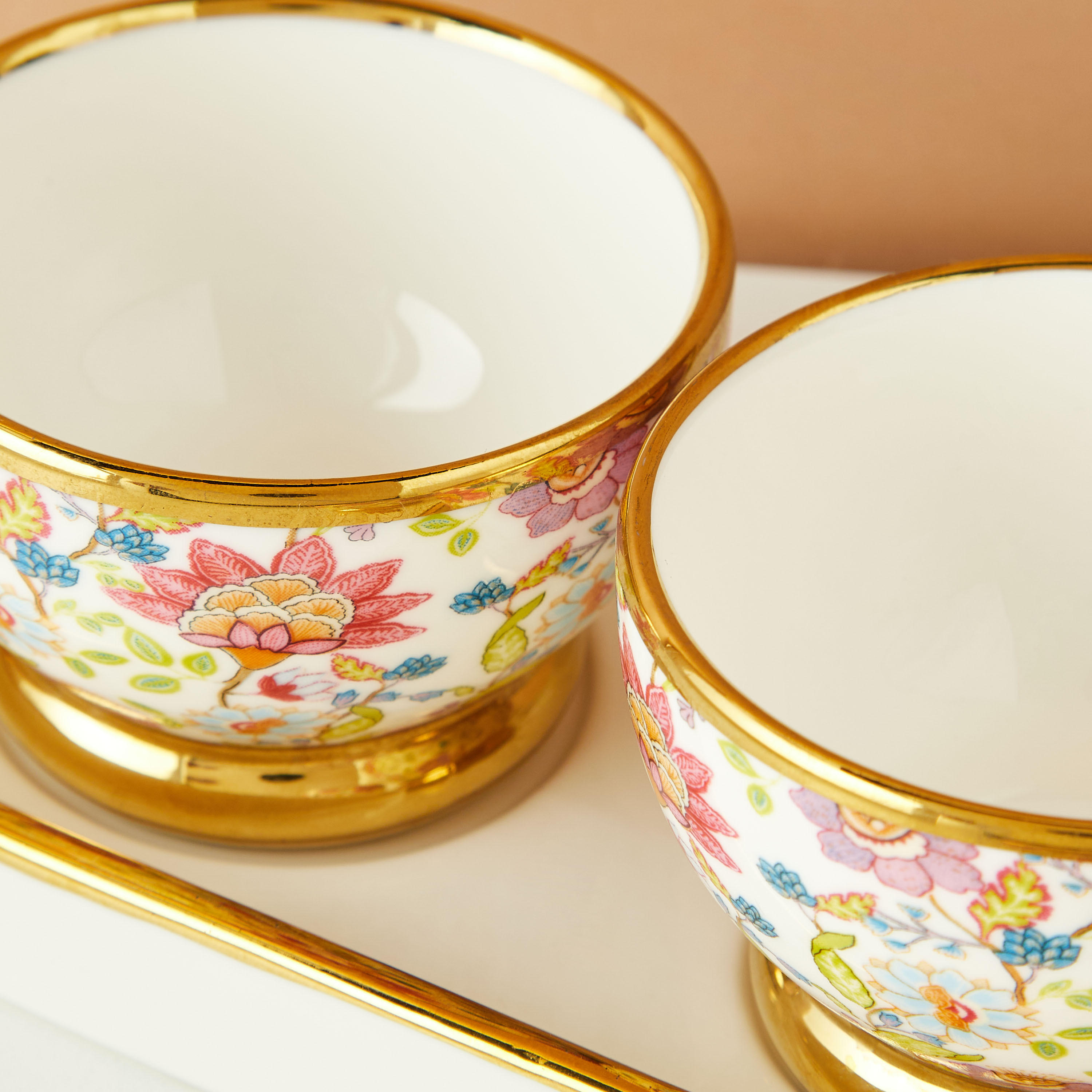 Summer Flower 3-Piece Porcelain Bowl Set with Tray-household-dining-serveware-servingtrays-image-4