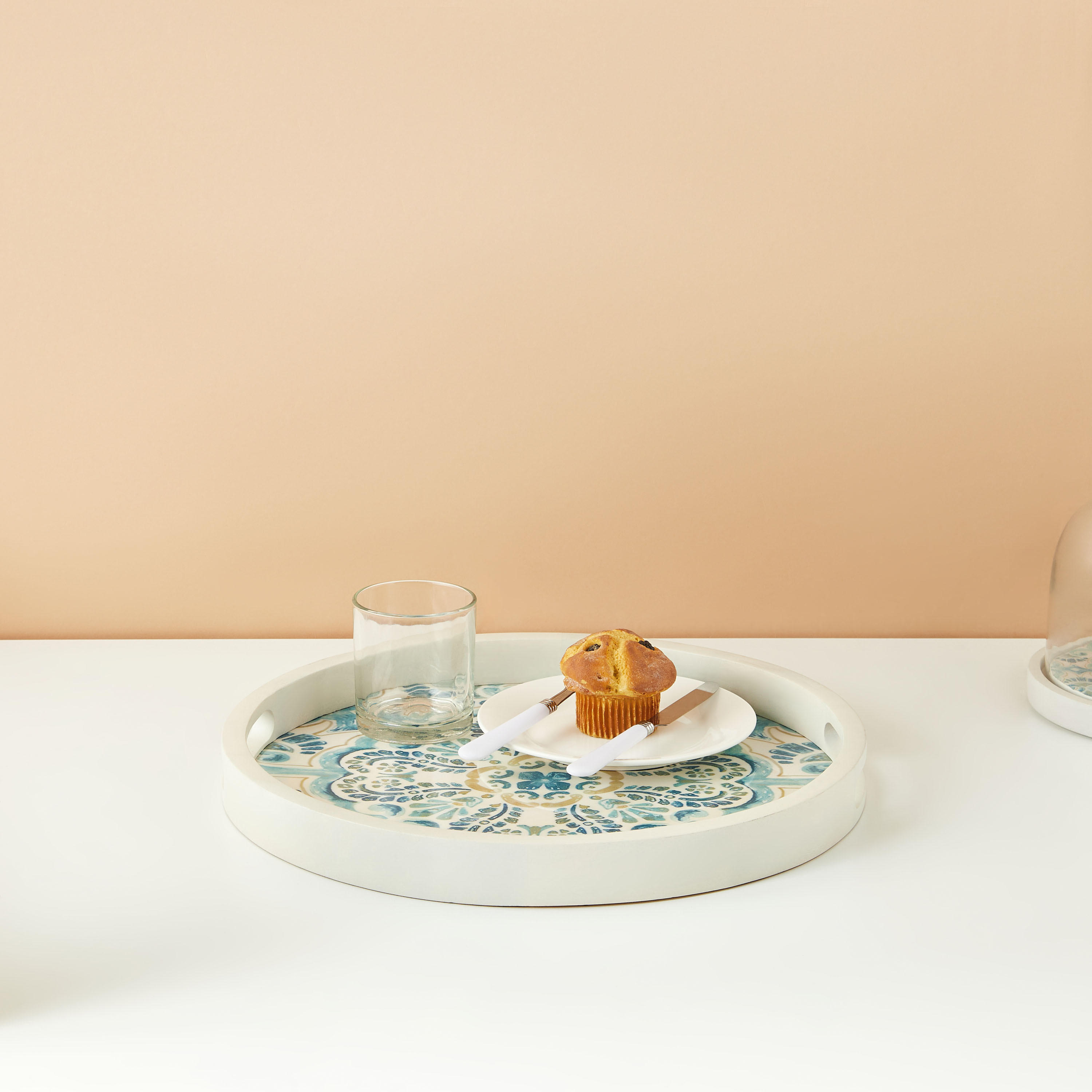 Enamel Coastal Paisley Print Serving Tray - 36 cms-household-dining-serveware-servingtrays-image-1