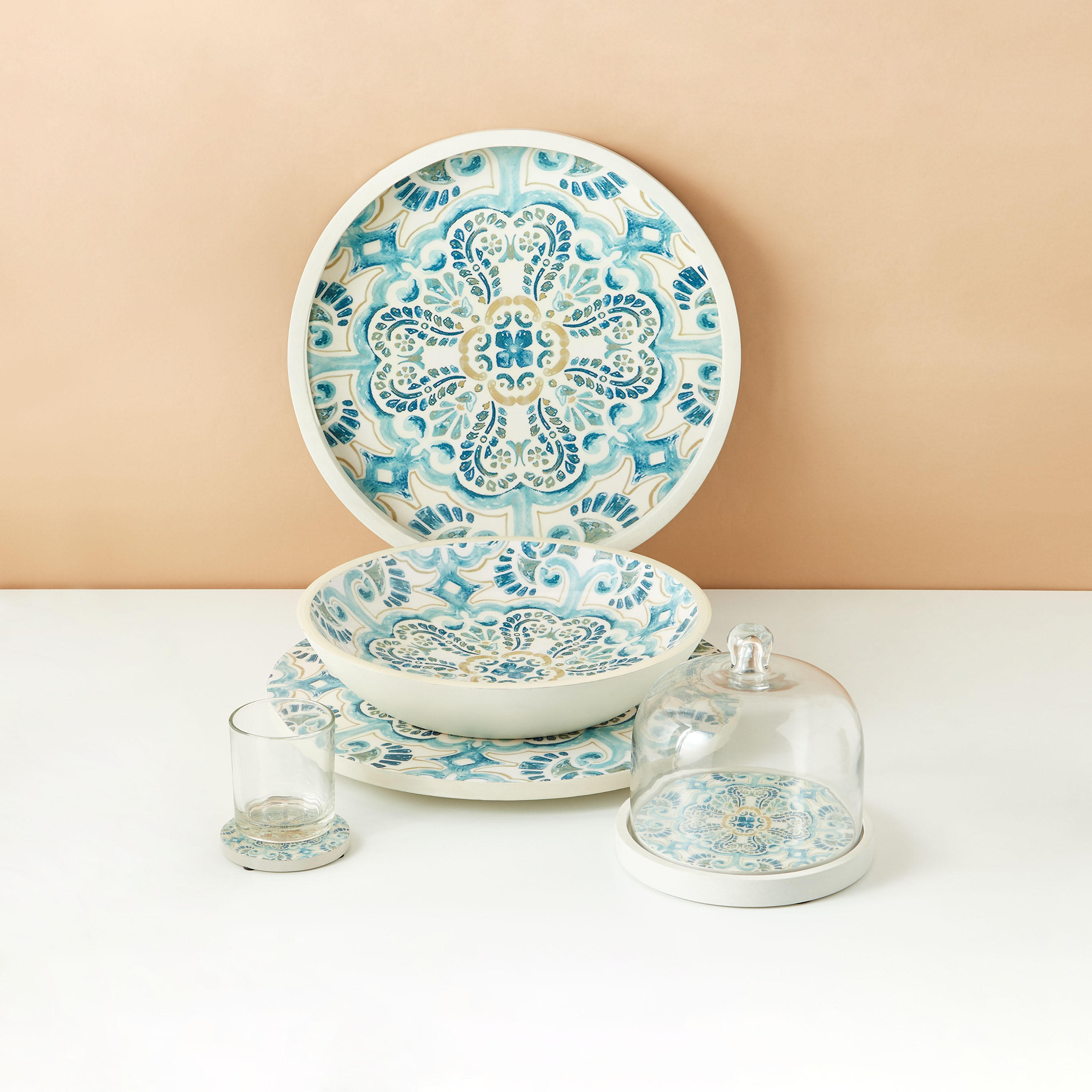 Enamel Coastal Boho 4-Piece Wooden Coaster Set - 10 cms-household-dining-teaandcoffee-teaandcoffeeaccessories-image-6