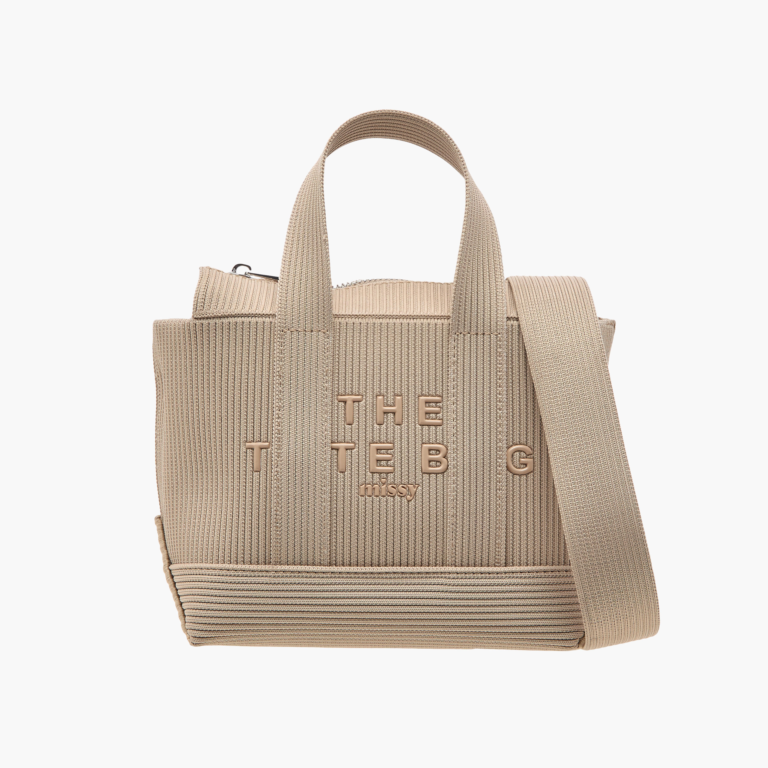 Missy Logo Embossed Mini Tote Bag with Zip Closure and Detachable Strap-women-bagsandwallets-handbags-image-1