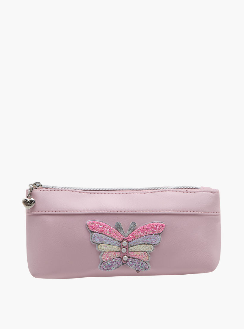 OMG Butterfly Applique Pencil Pouch with Zip Closure-school-stationery-pencilcases-image-1