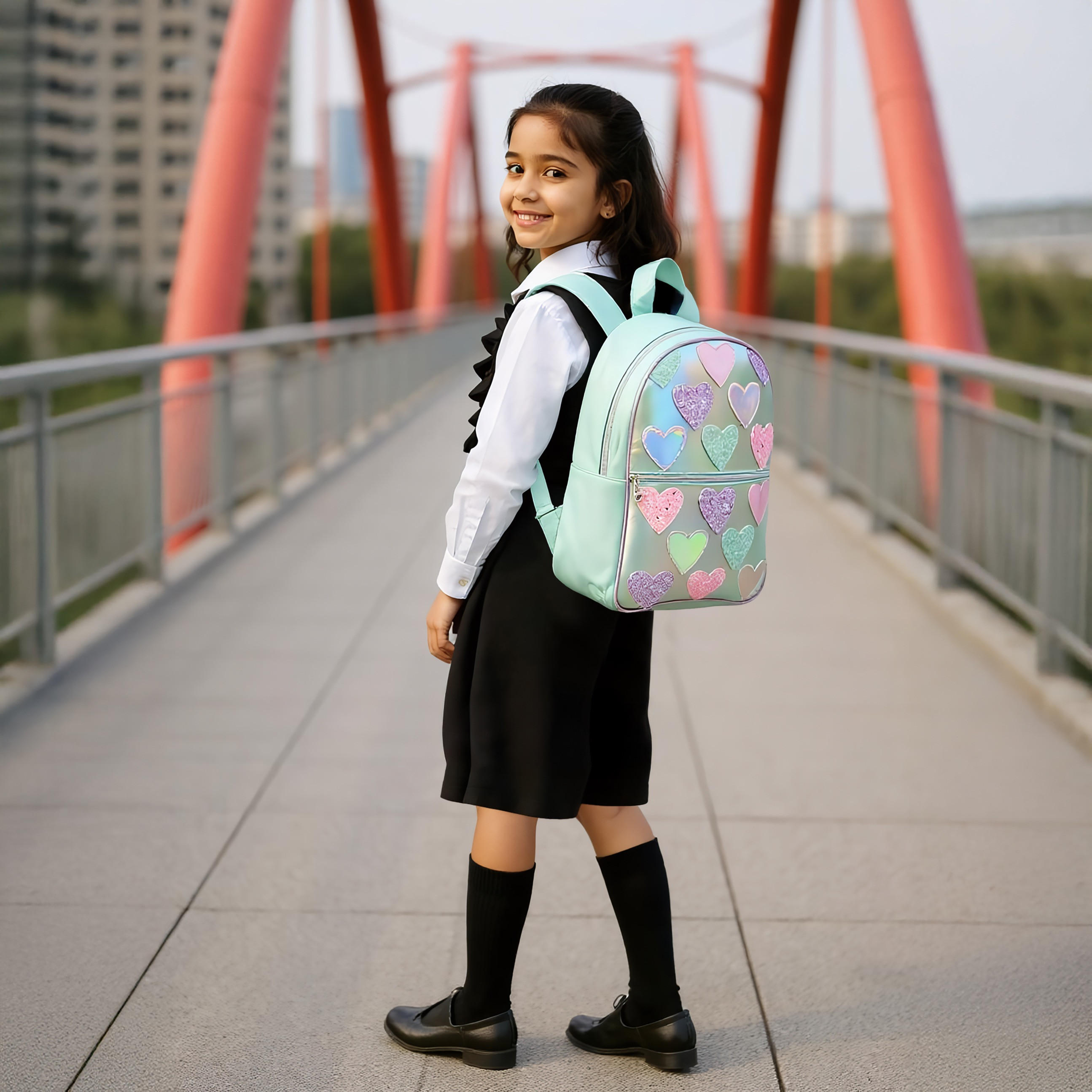 OMG Heart Applique 15.5-inch Backpack with Adjustable Straps and Zip Closure - 31x10x39 cms-school-bagsandbackpacks-backpacks-image-2