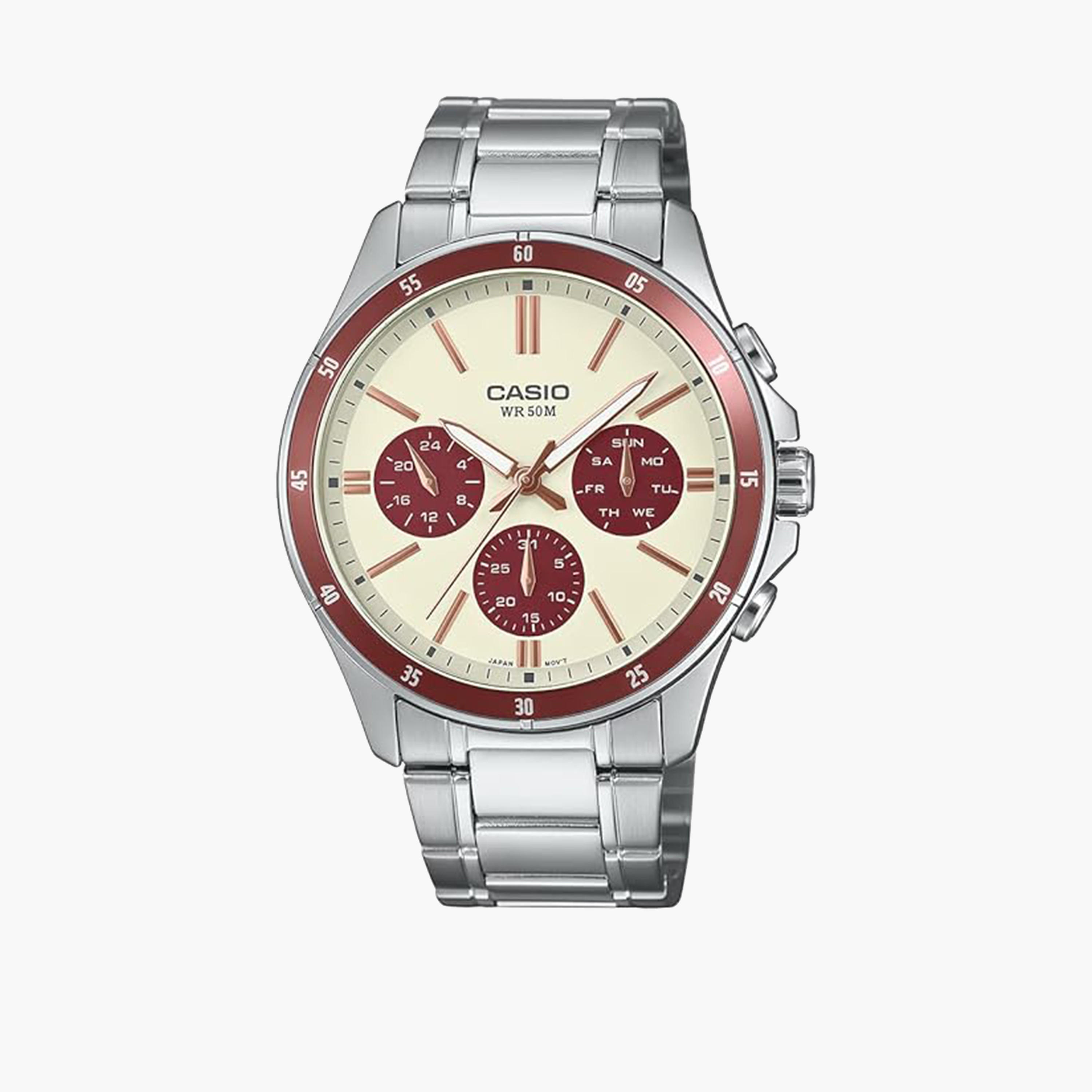 كاسيو-  ساعة كرونوغراف فضية للرجال   47 مم بسوار ستانلس ستيل | MTP-1374D-5A2VDF-men-watchesandjewellery-watches-image-1