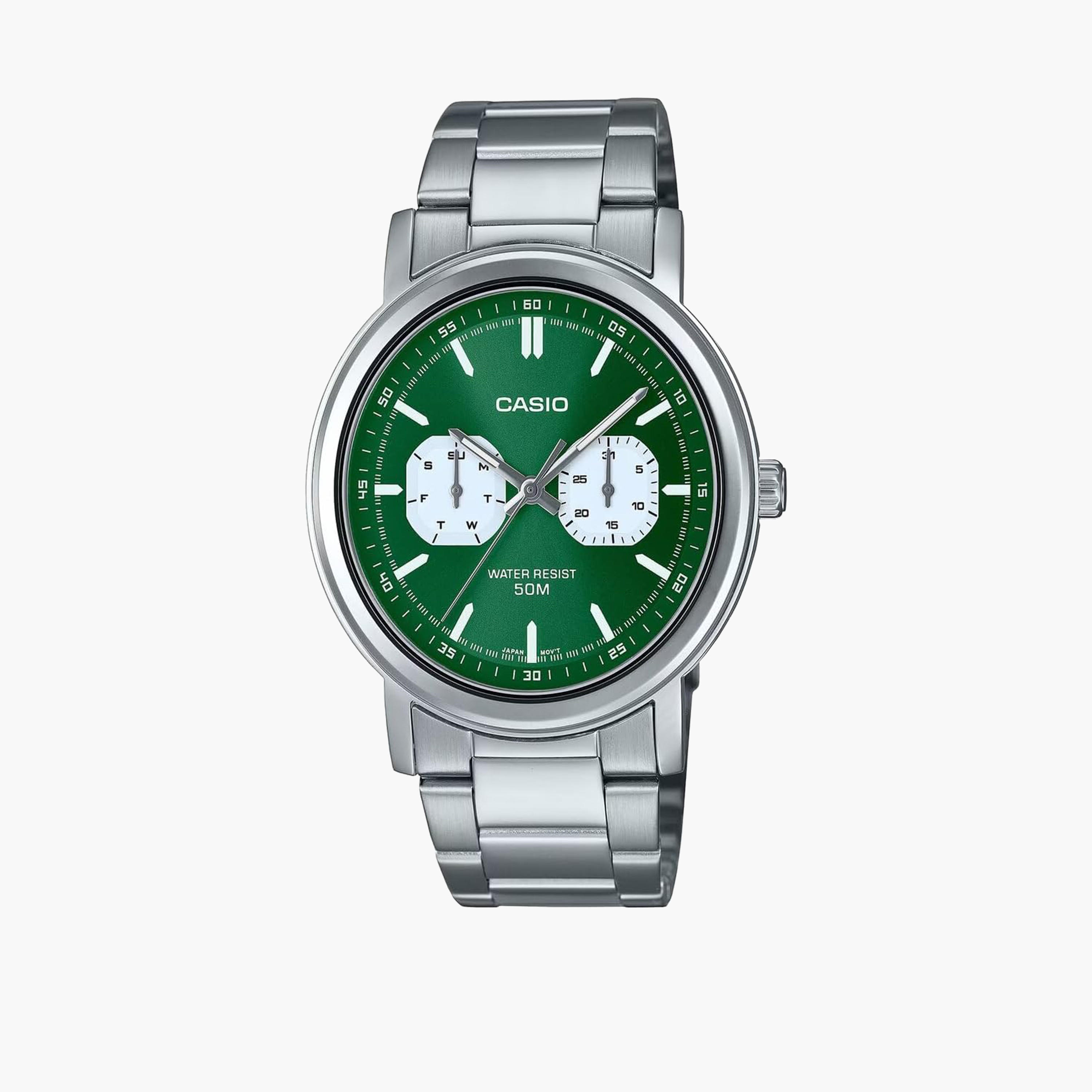 كاسيو-  ساعة رجالية بسوار ستانلس ستيل   47 مم باللون الفضي | MTP-E335D-3EVDF-men-watchesandjewellery-watches-image-1