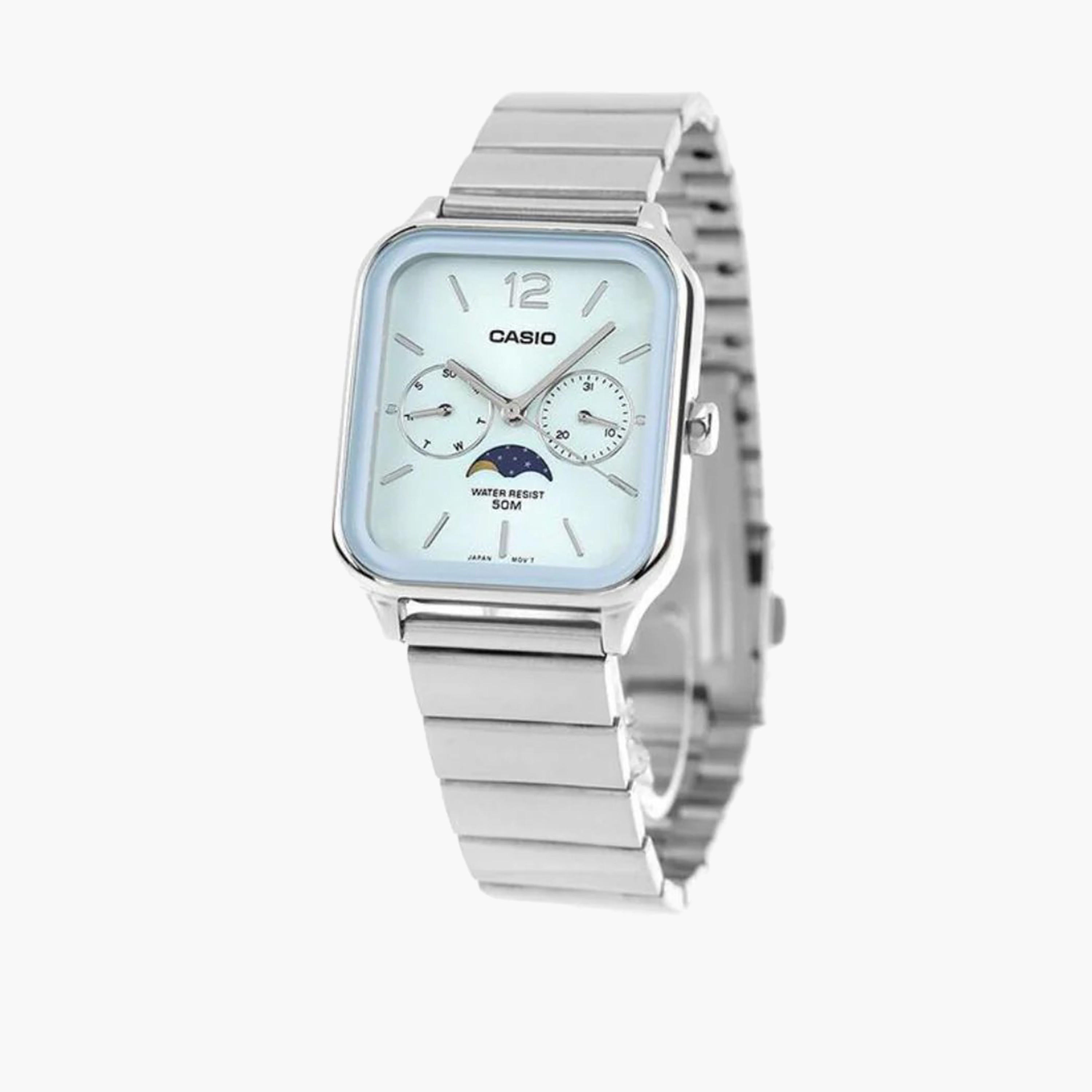 كاسيو- ساعة فضية تناظرية بسوار ستانلس ستيل للرجال 45 مم | MTP-M305D-2AVDF-men-watchesandjewellery-watches-image-2