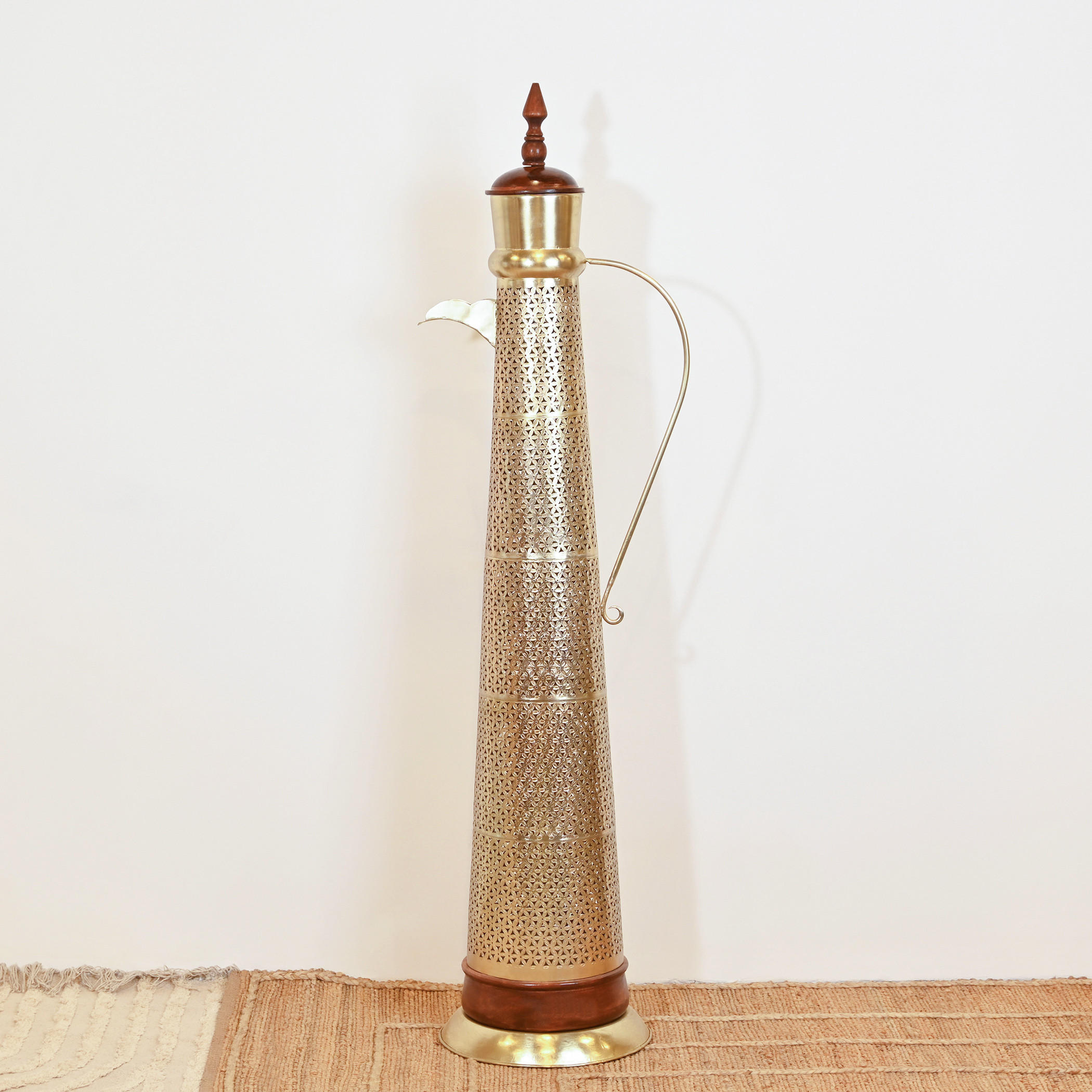 Brass Finish Cutwork Detail Candleholder - 153 cms-household-decor-candleholdersandlanterns-image-1