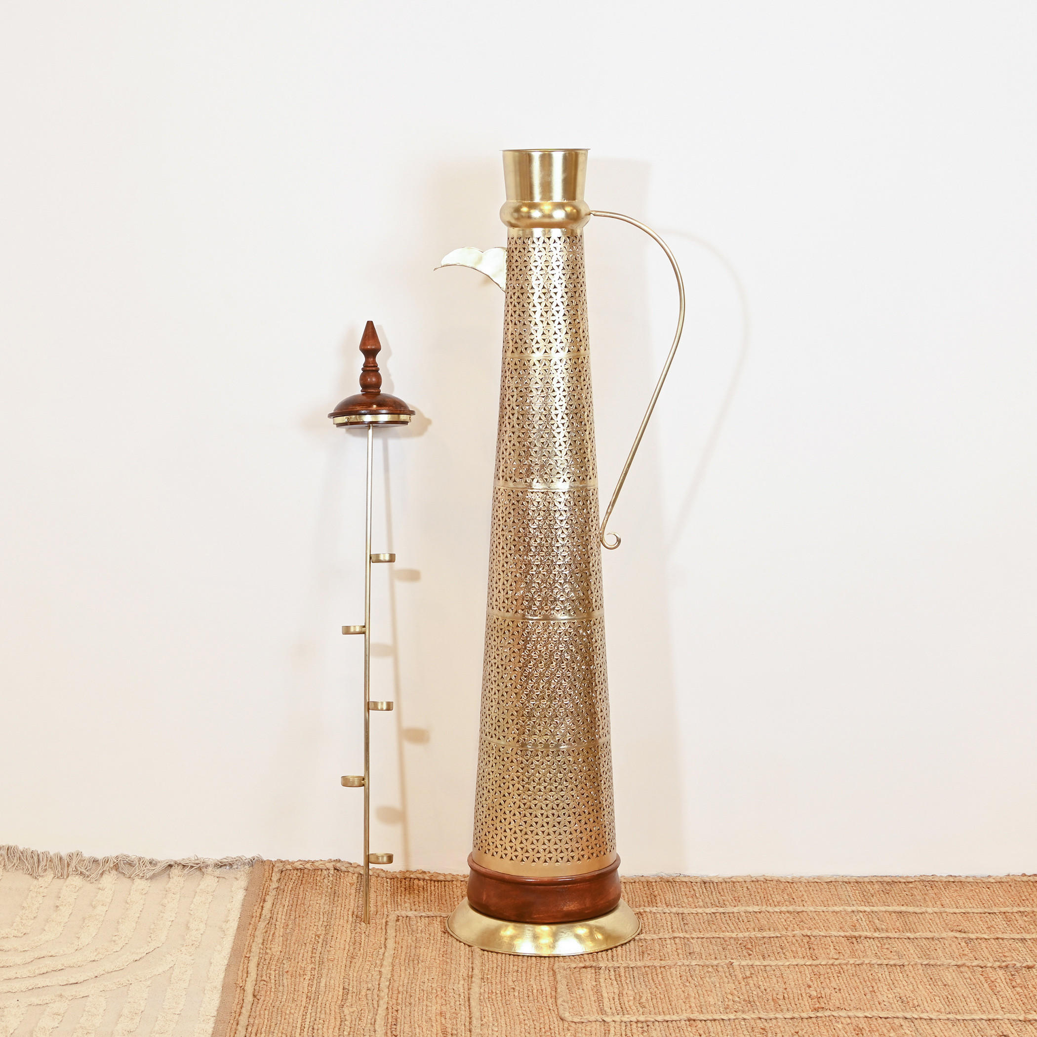 Brass Finish Cutwork Detail Candleholder - 153 cms-household-decor-candleholdersandlanterns-image-2