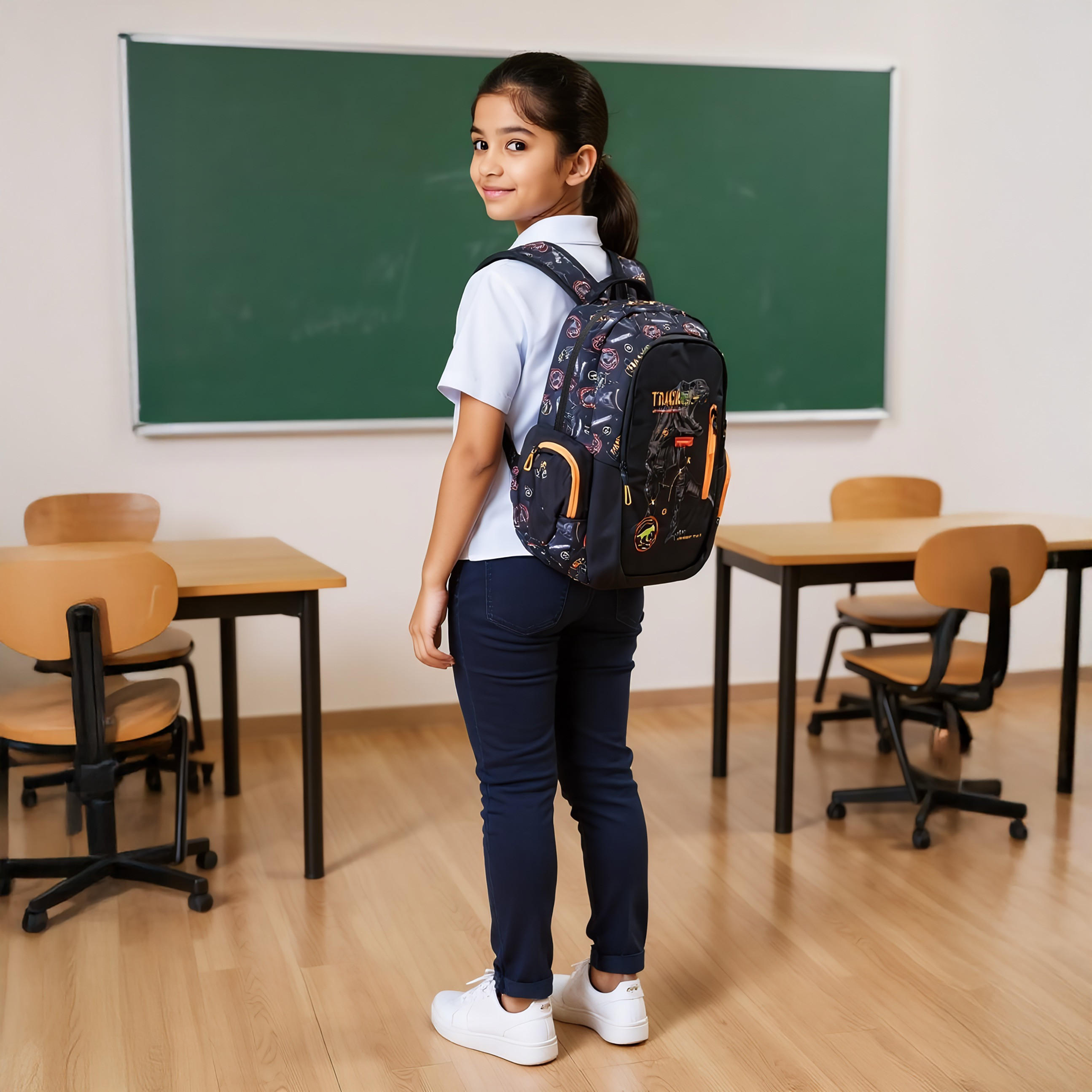 Mayfair Dinosaur Print 2-Compartment Backpack with Zip Closure - 42x29x20 cms-school-bagsandbackpacks-backpacks-image-2