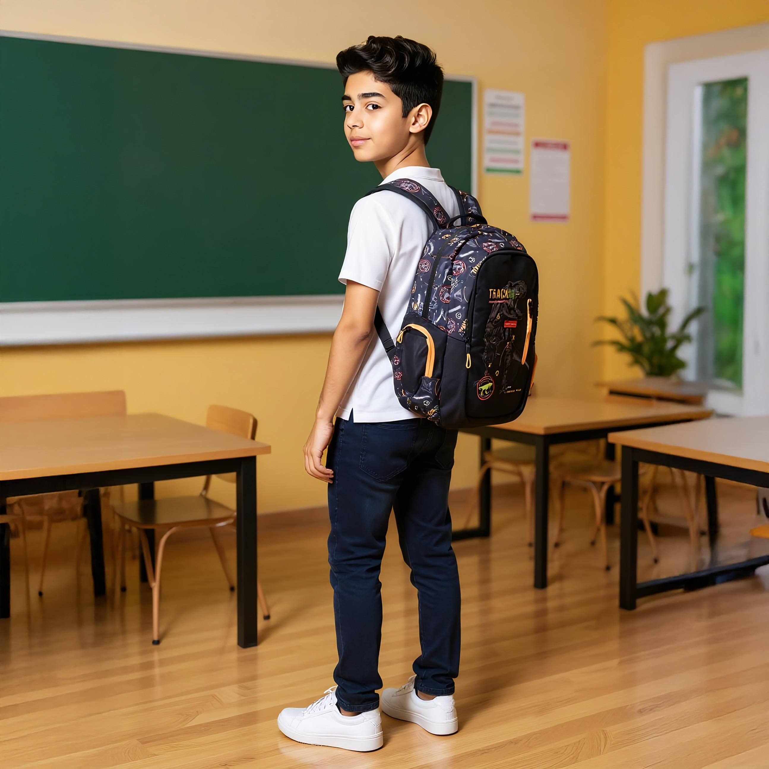 Mayfair Dinosaur Print 2-Compartment Backpack with Zip Closure - 42x29x20 cms-school-bagsandbackpacks-backpacks-image-3