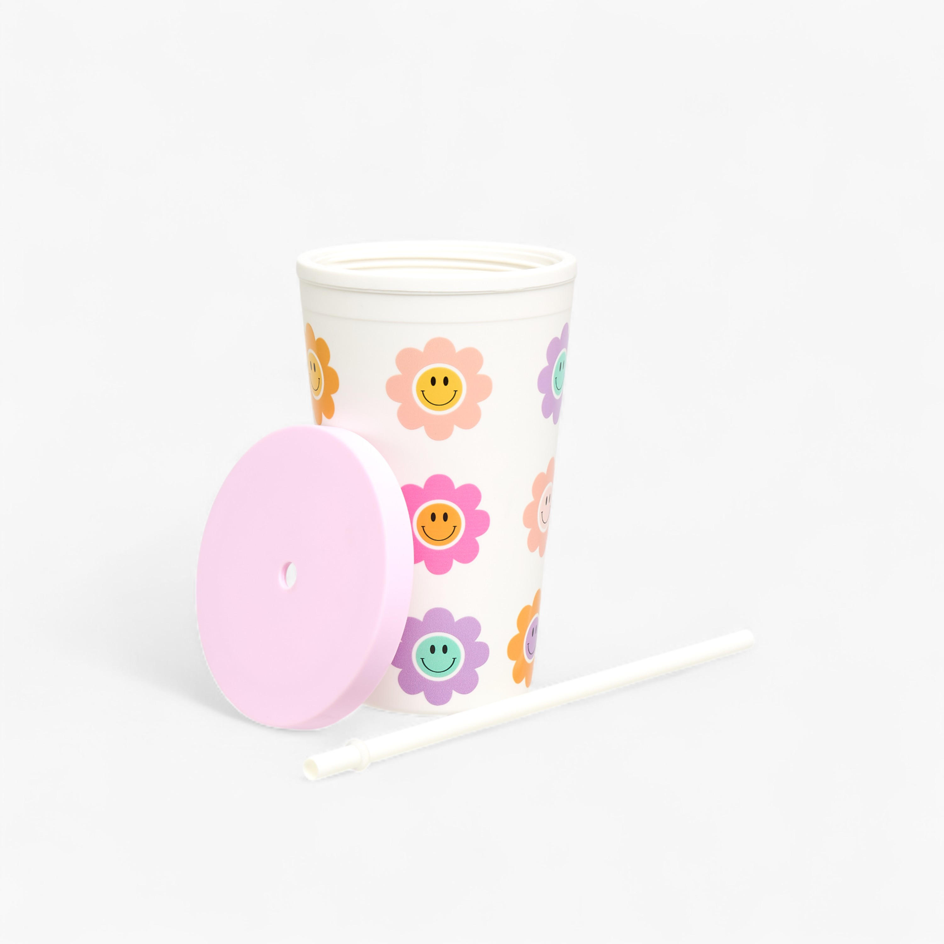 Floral Print Mug with Straw - 450 ml-school-waterbottles-image-5