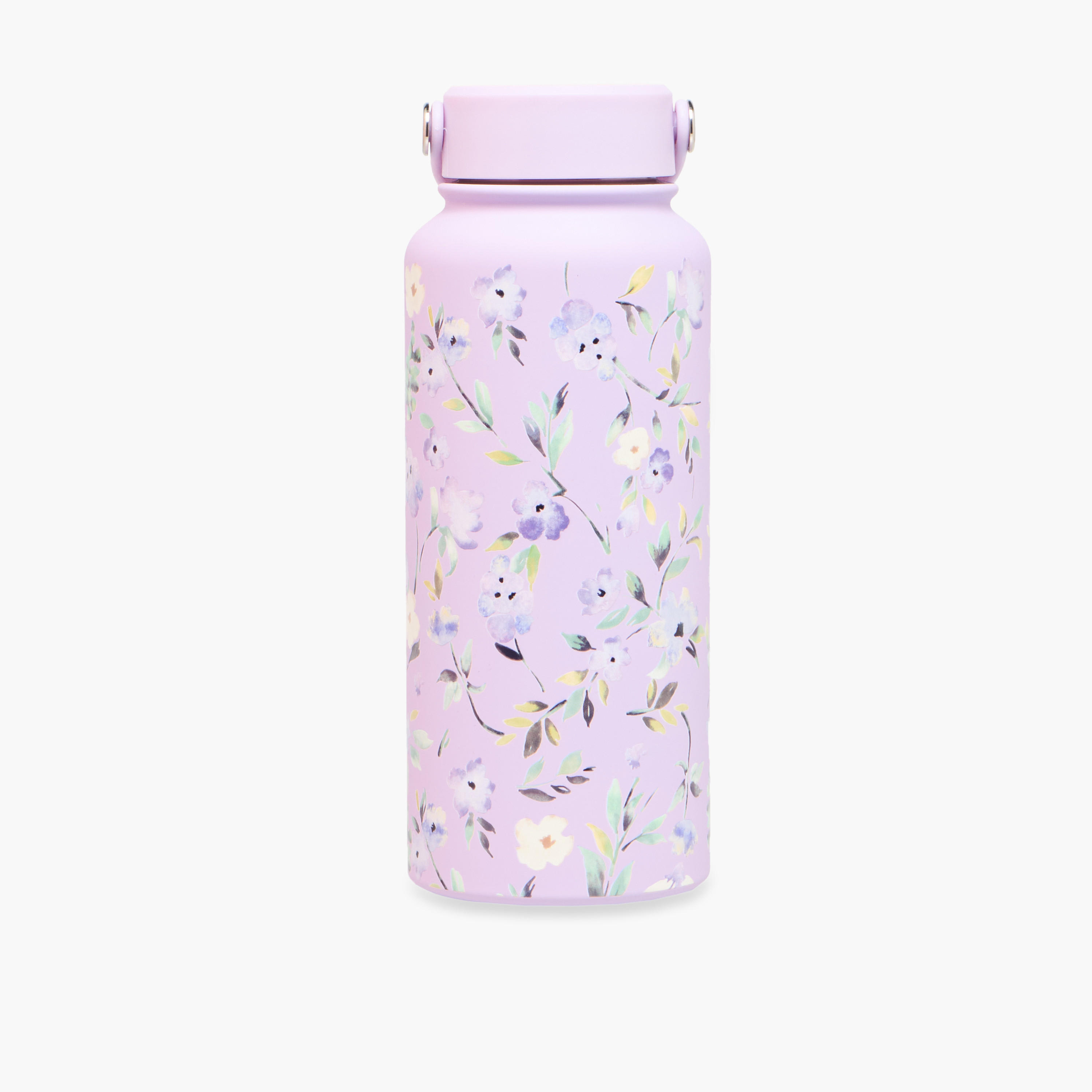 Floral Print Stainless Steel Water Bottle with Handle - 1 L-school-waterbottles-image-1