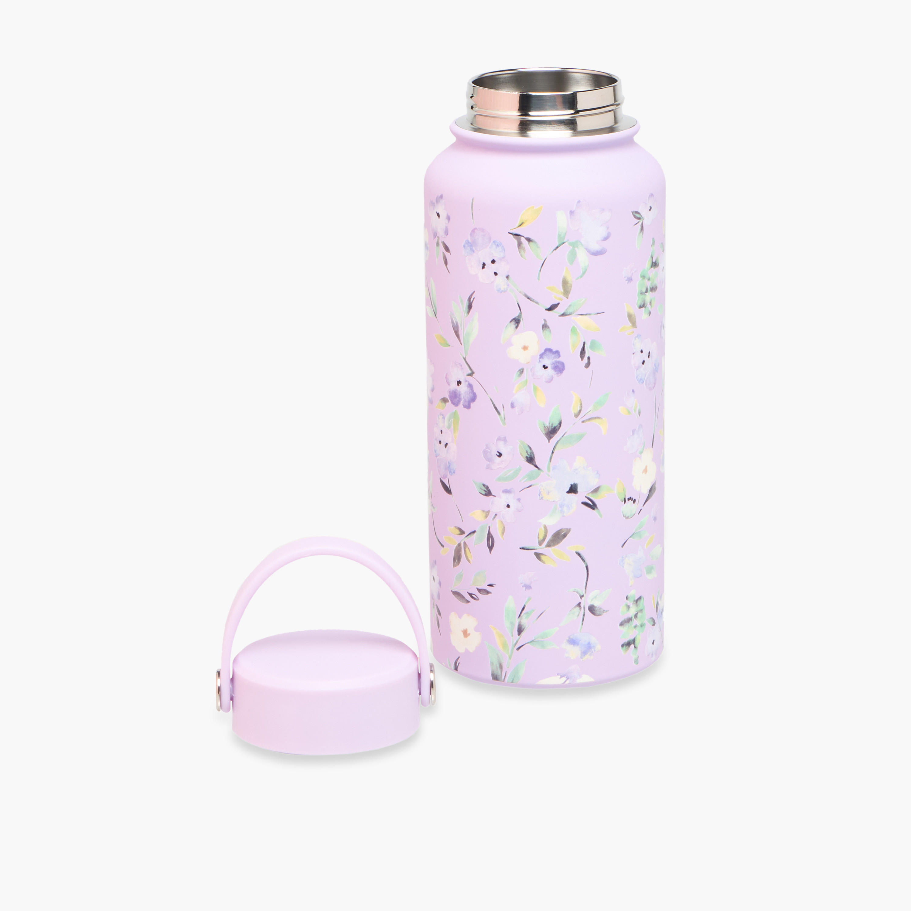 Floral Print Stainless Steel Water Bottle with Handle - 1 L-school-waterbottles-image-2
