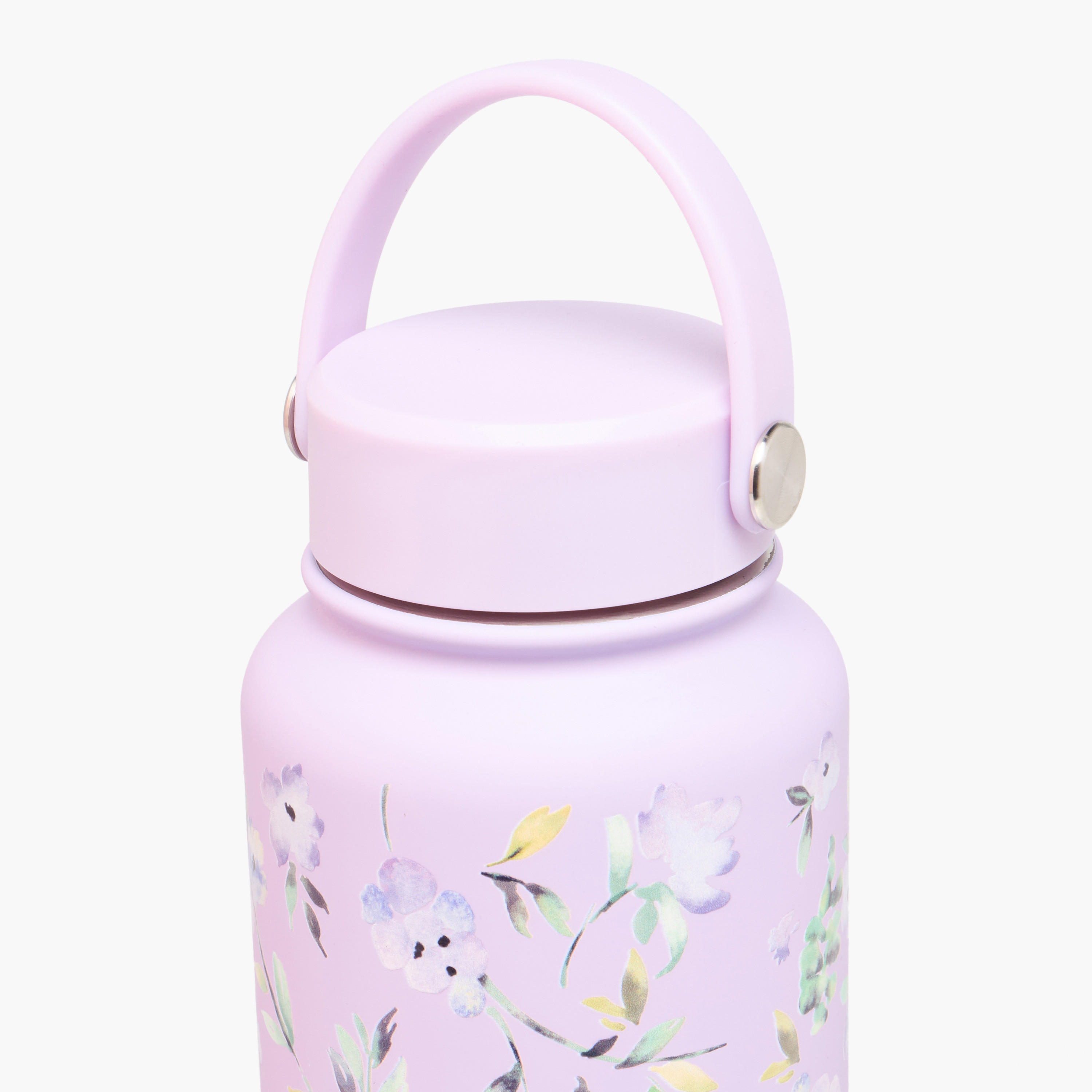 Floral Print Stainless Steel Water Bottle with Handle - 1 L-school-waterbottles-image-4