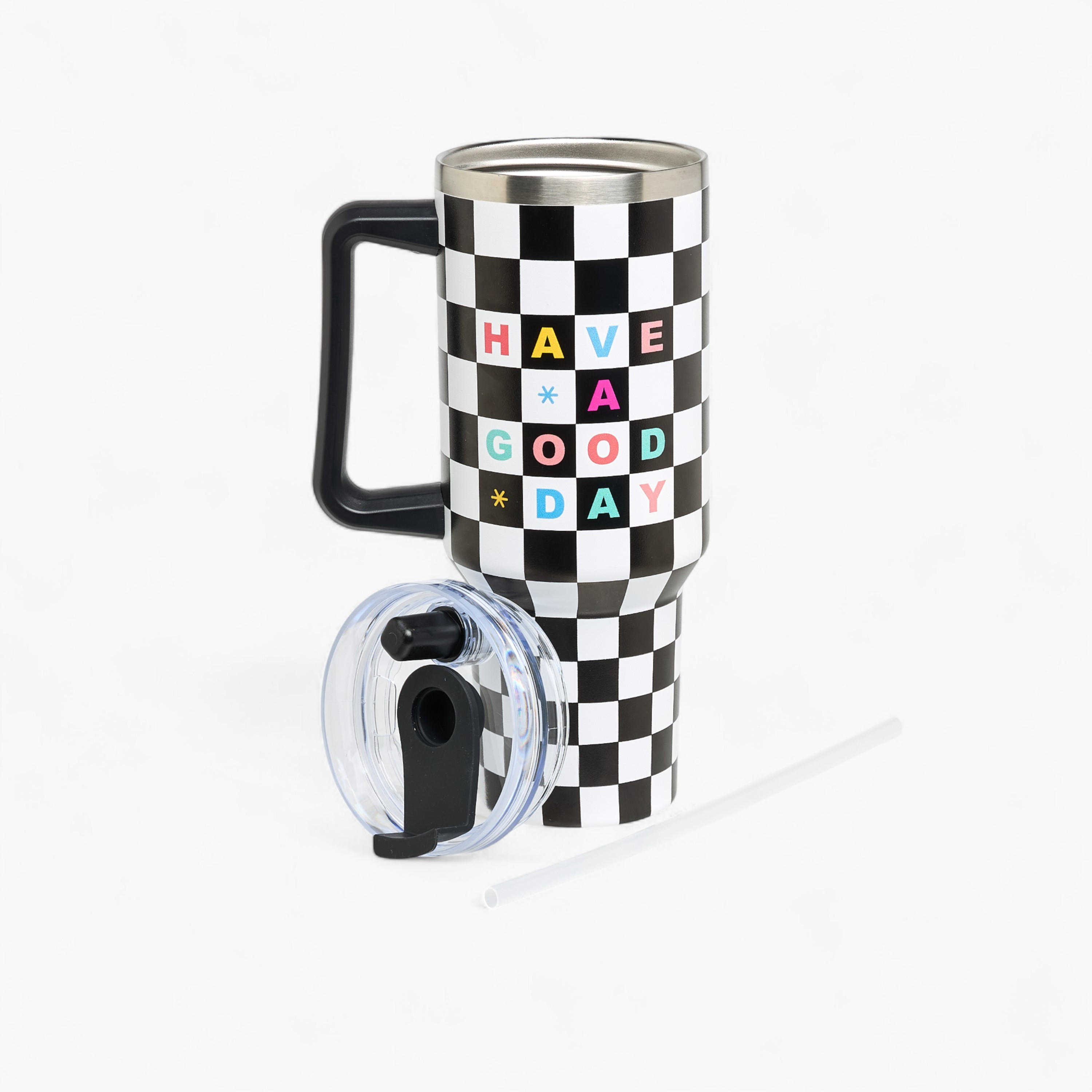 Checked Double Wall Stainless Steel Tumbler with Handle - 1.2 L-school-waterbottles-image-2