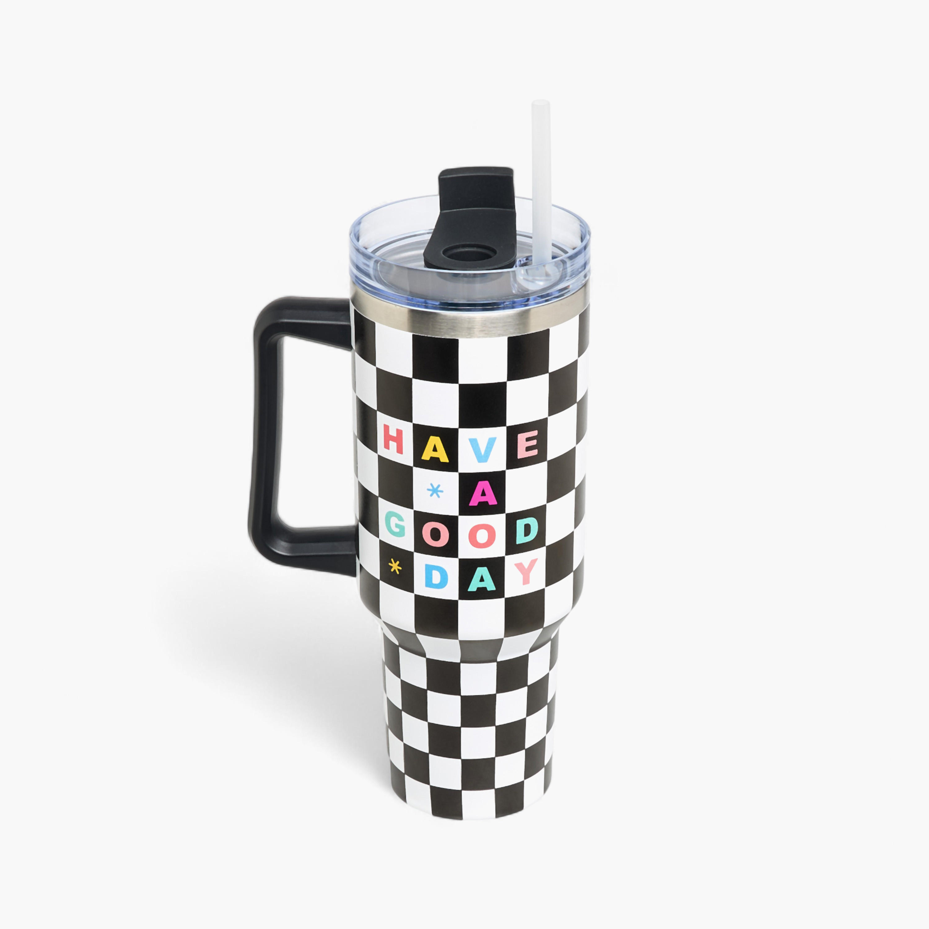 Checked Double Wall Stainless Steel Tumbler with Handle - 1.2 L-school-waterbottles-image-3