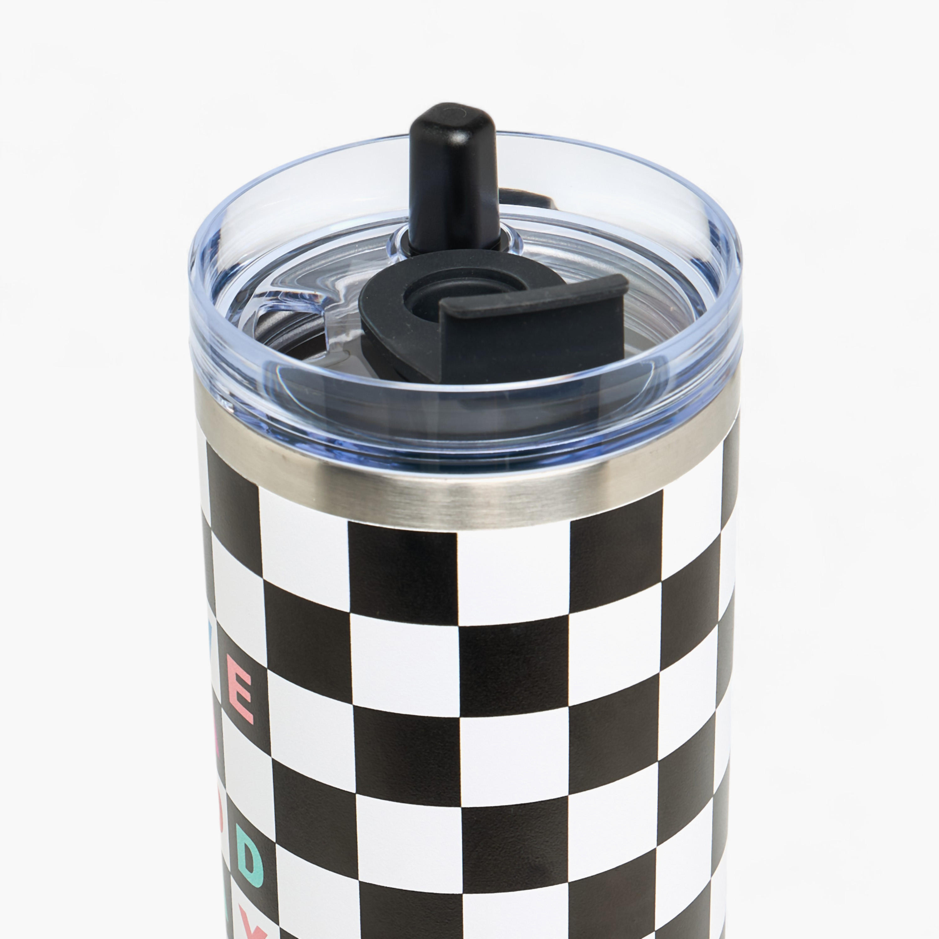Checked Double Wall Stainless Steel Tumbler with Handle - 1.2 L-school-waterbottles-image-4
